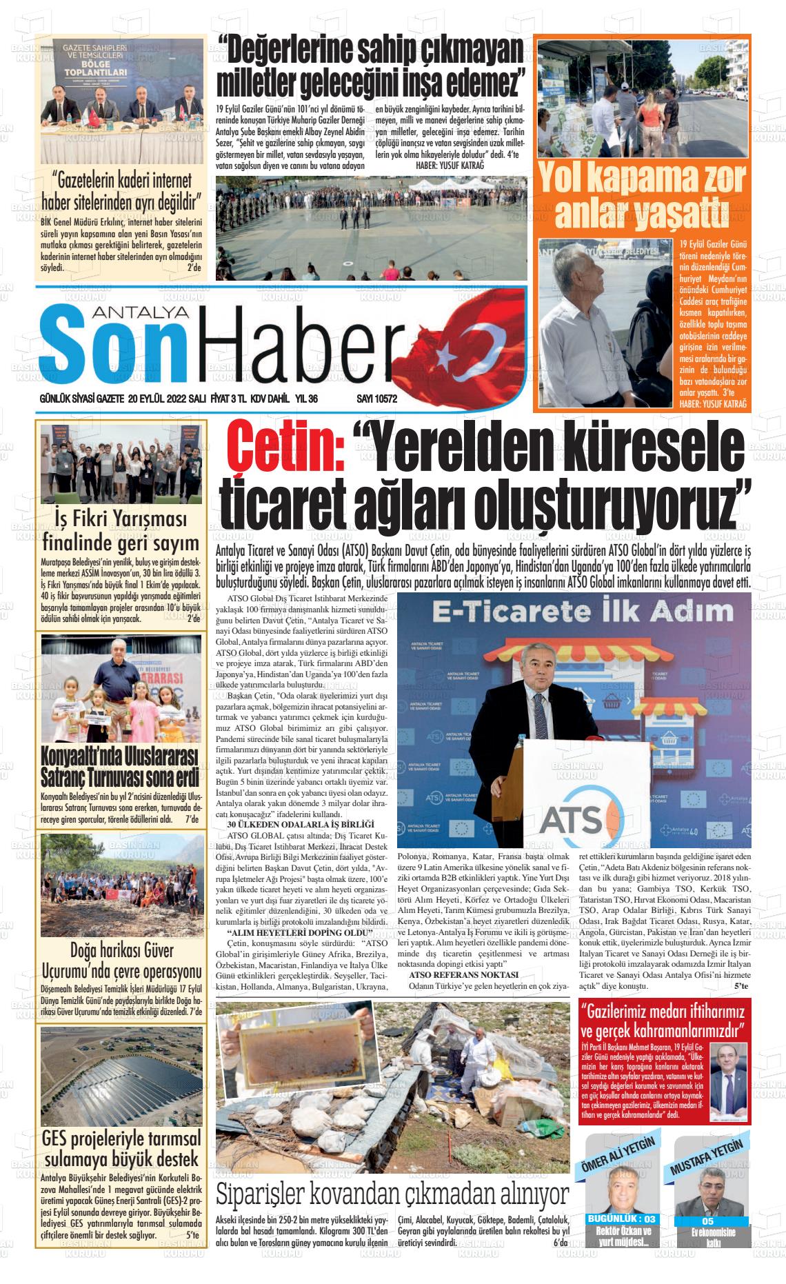 20 Eylül 2022 Antalya Son Haber Gazete Manşeti