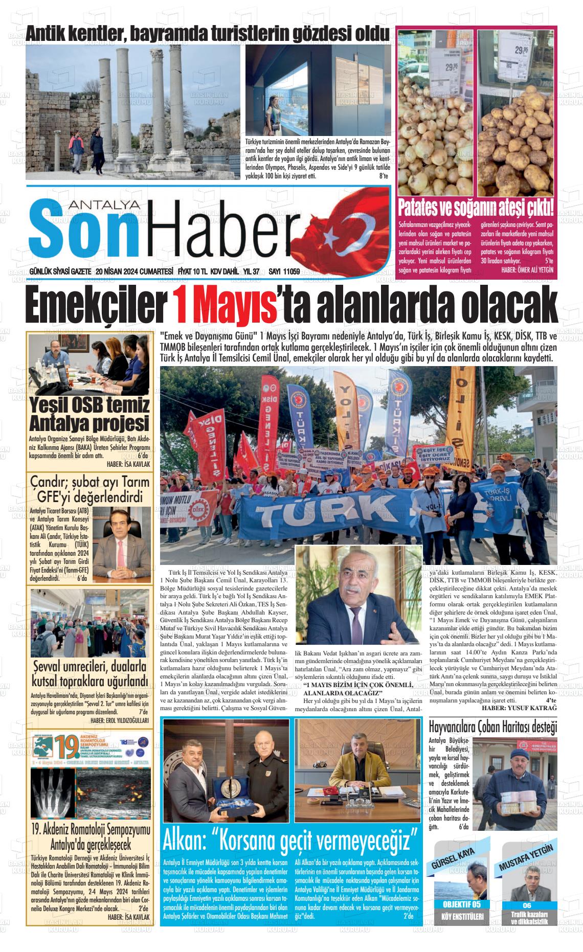 20 Nisan 2024 Antalya Son Haber Gazete Manşeti