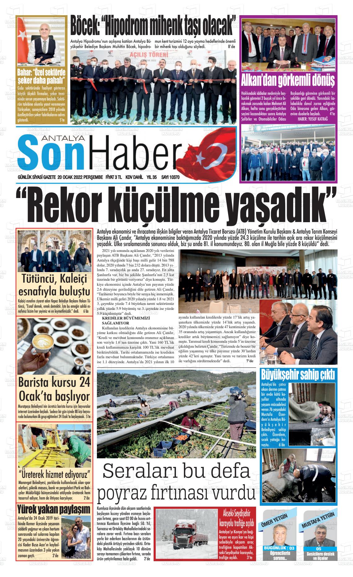 20 Ocak 2022 Antalya Son Haber Gazete Manşeti