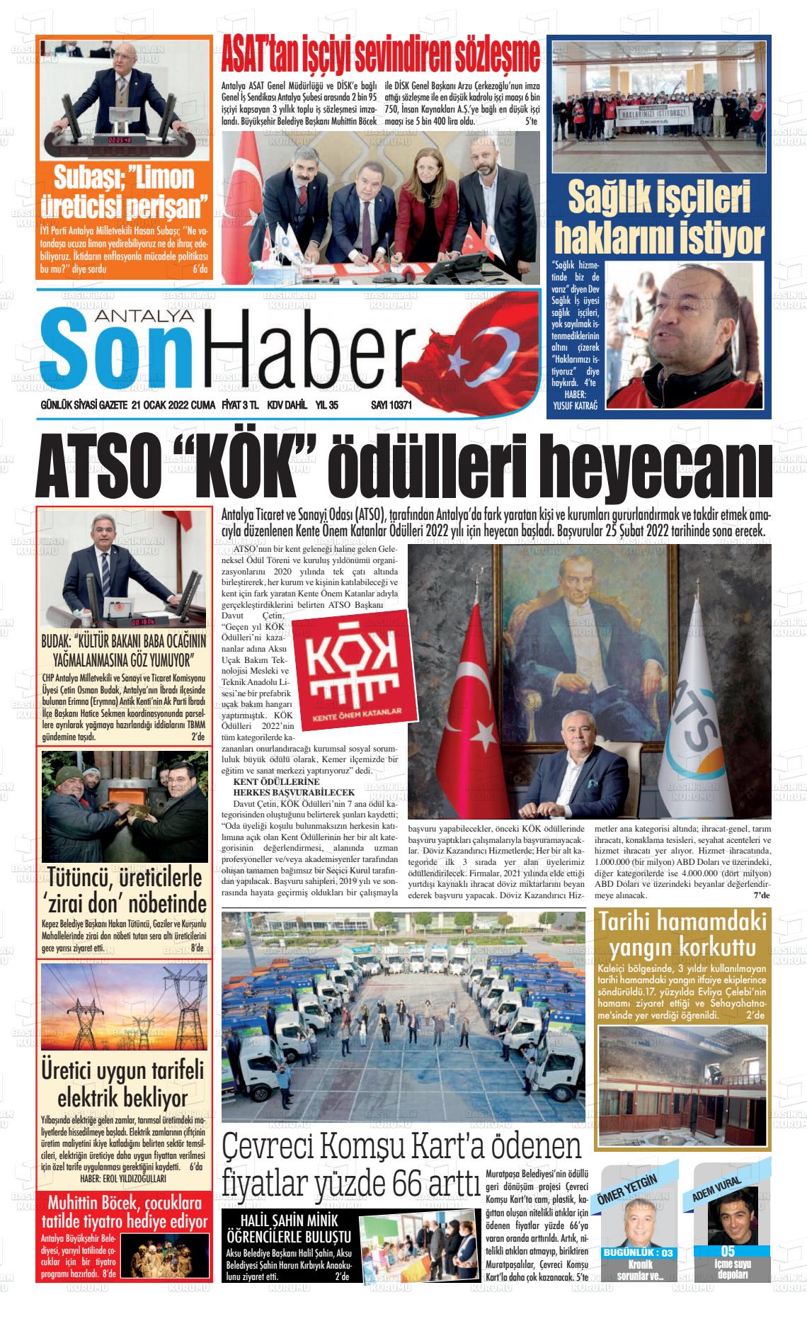 21 Ocak 2022 Antalya Son Haber Gazete Manşeti