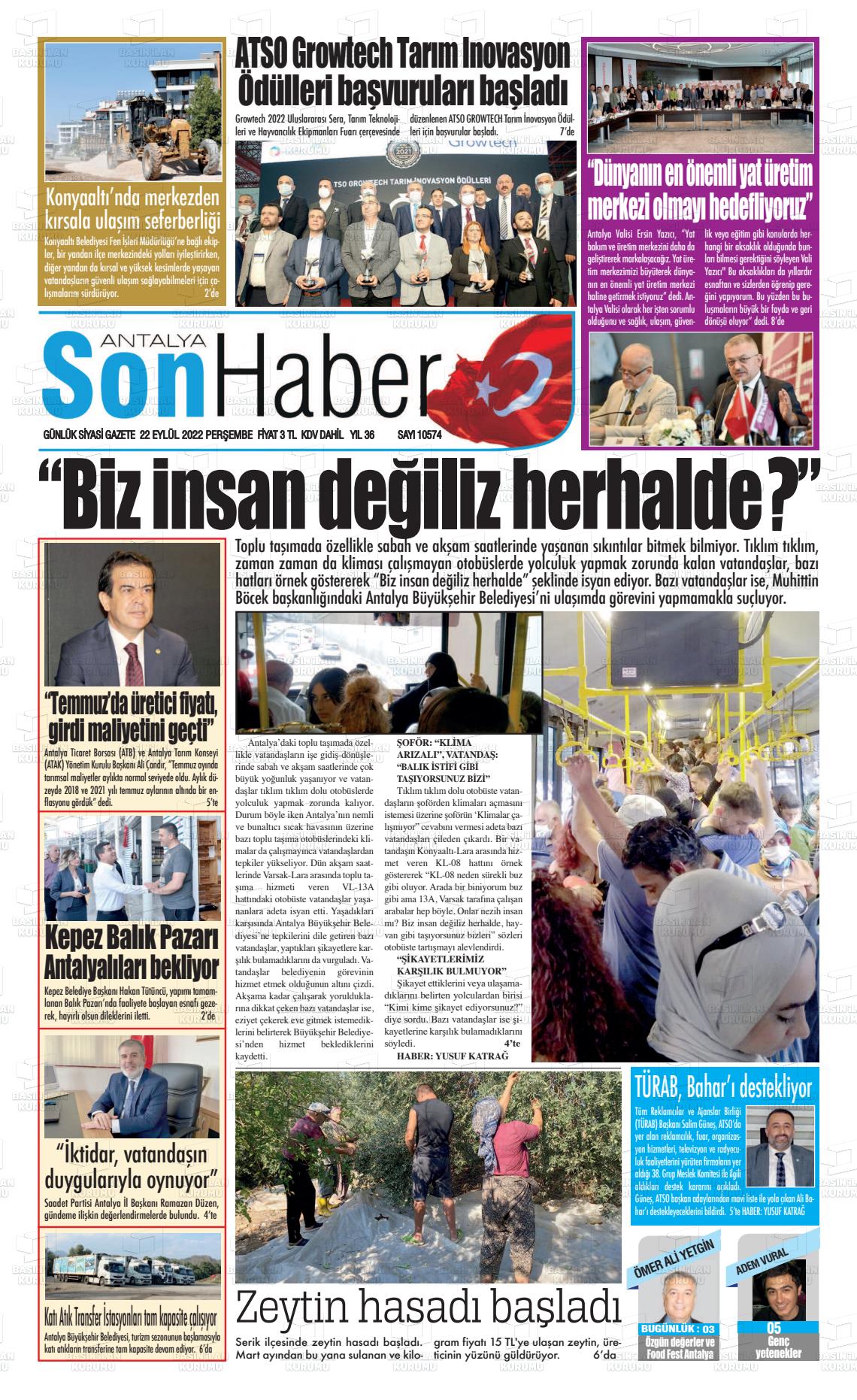 22 Eylül 2022 Antalya Son Haber Gazete Manşeti