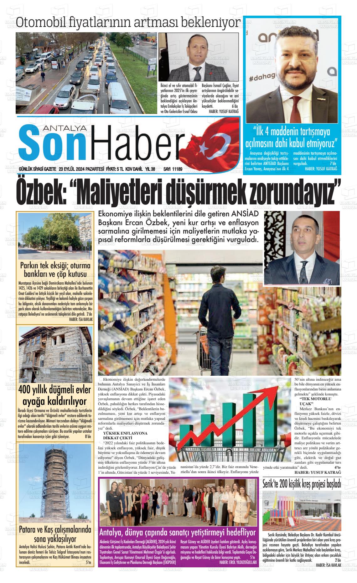 23 Eylül 2024 Antalya Son Haber Gazete Manşeti