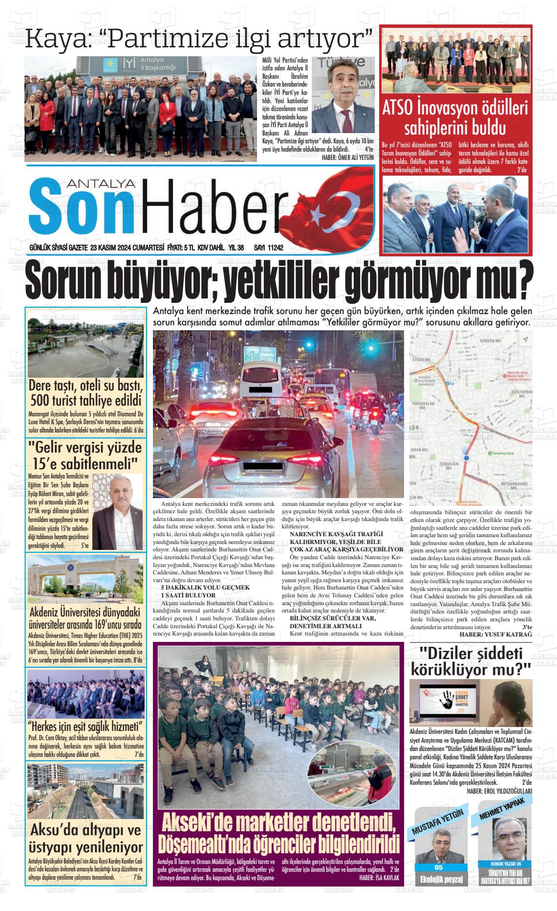 23 Kasım 2024 Antalya Son Haber Gazete Manşeti