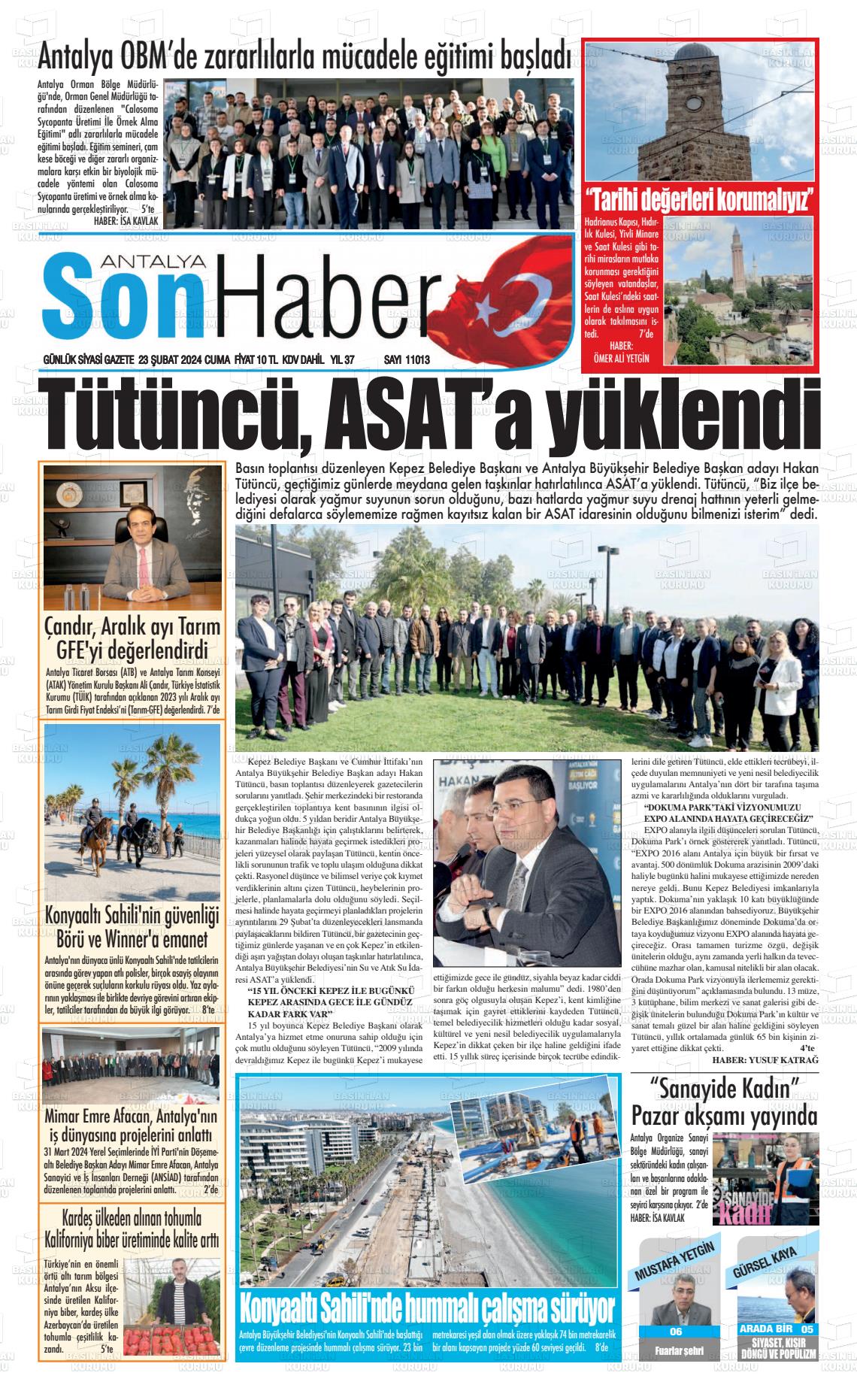 23 Şubat 2024 Antalya Son Haber Gazete Manşeti