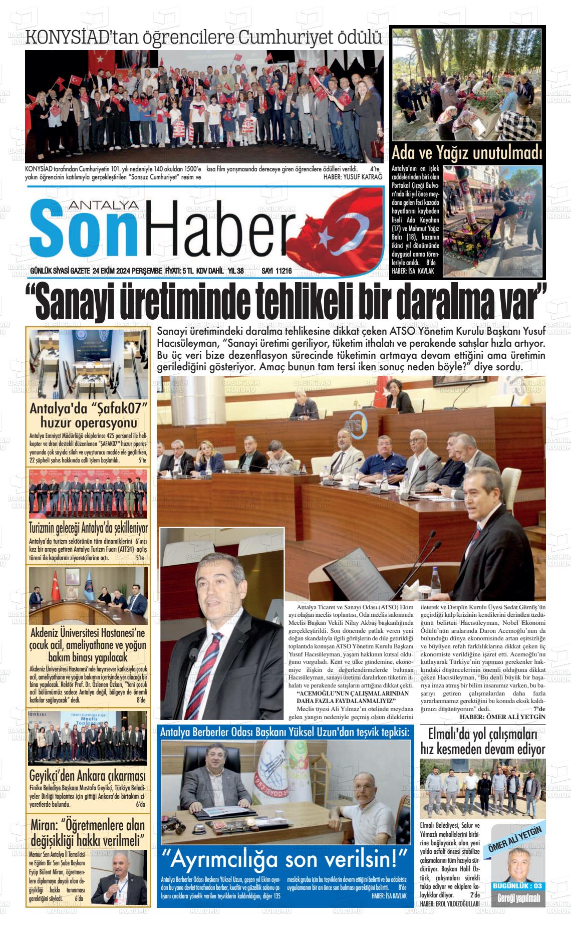 24 Ekim 2024 Antalya Son Haber Gazete Manşeti