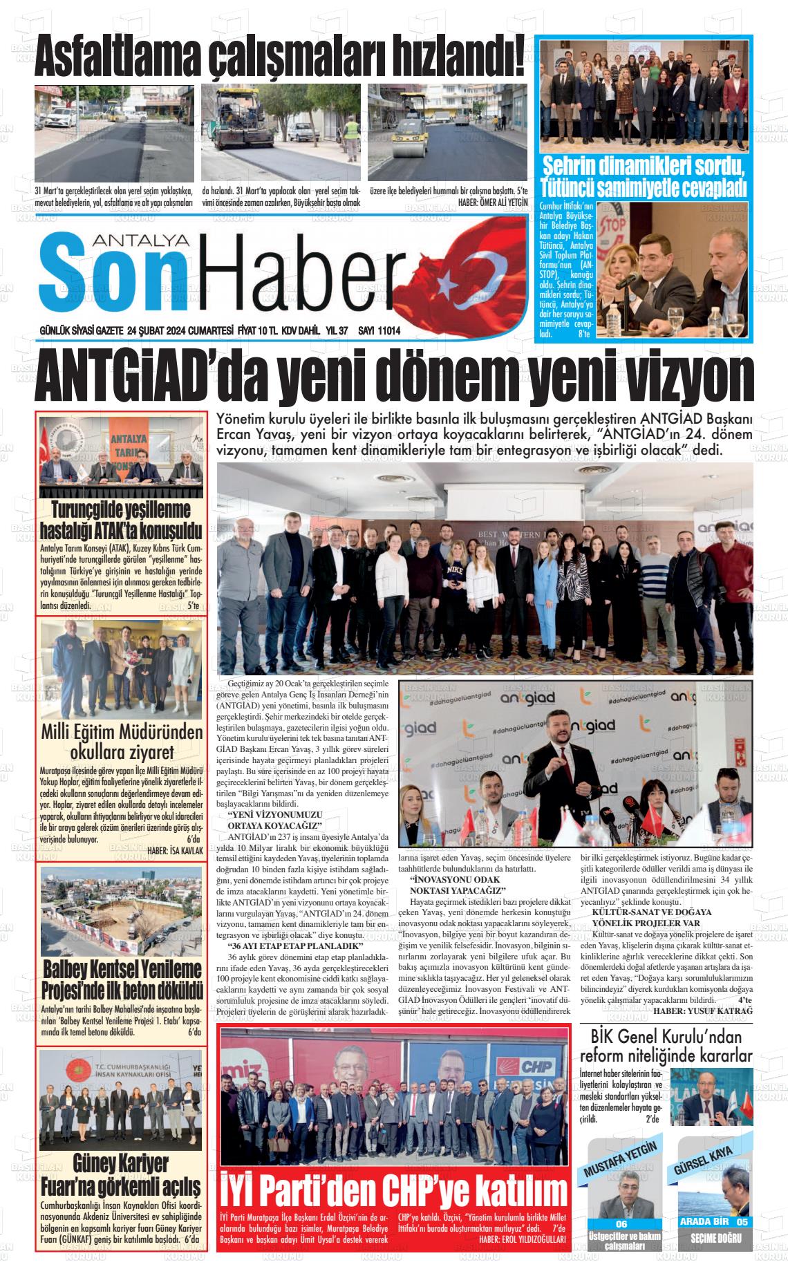 24 Şubat 2024 Antalya Son Haber Gazete Manşeti