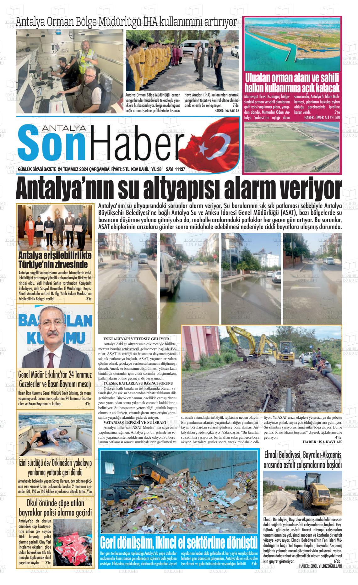 24 Temmuz 2024 Antalya Son Haber Gazete Manşeti