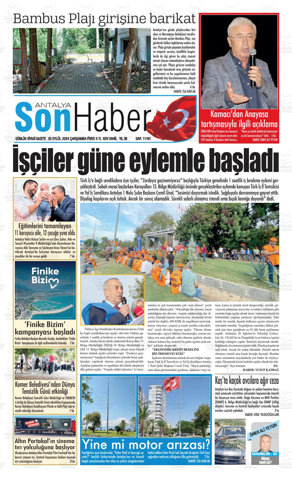 25 Eylül 2024 Antalya Son Haber Gazete Manşeti