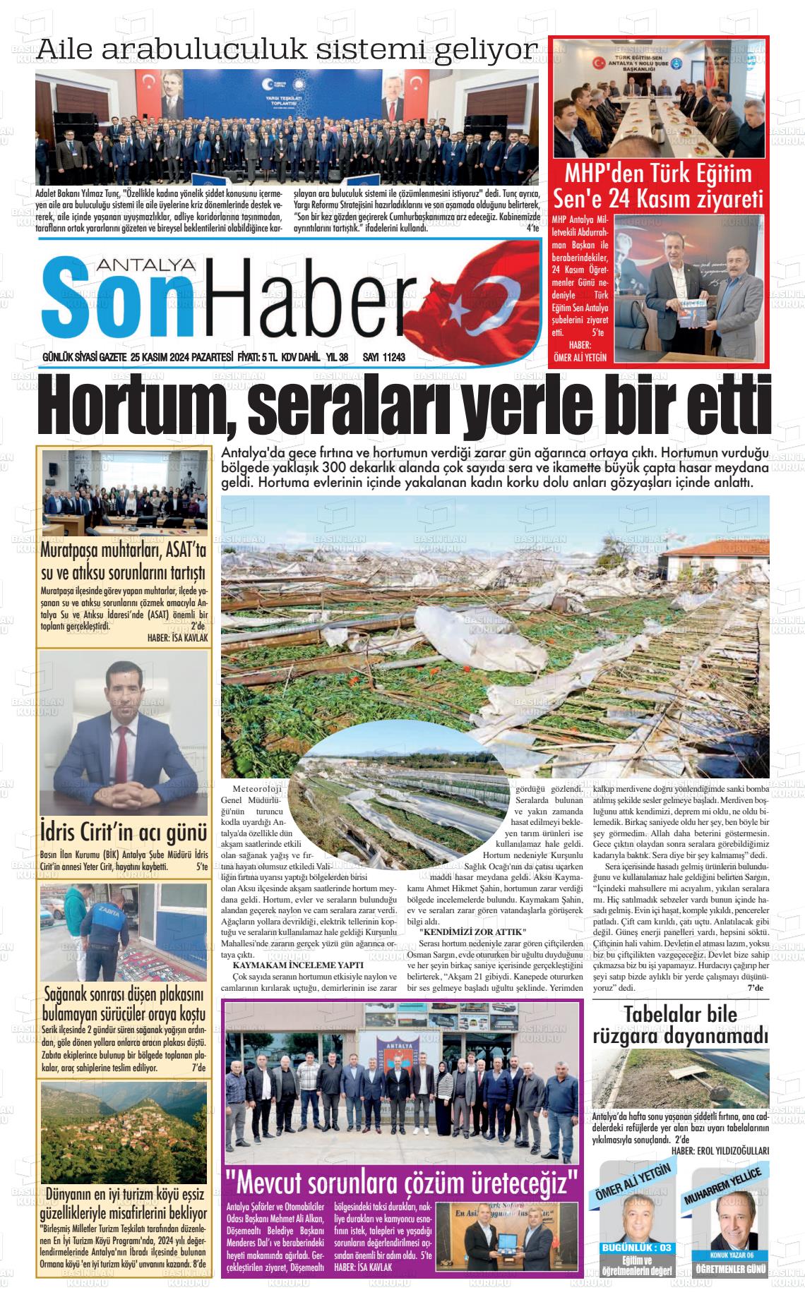 25 Kasım 2024 Antalya Son Haber Gazete Manşeti