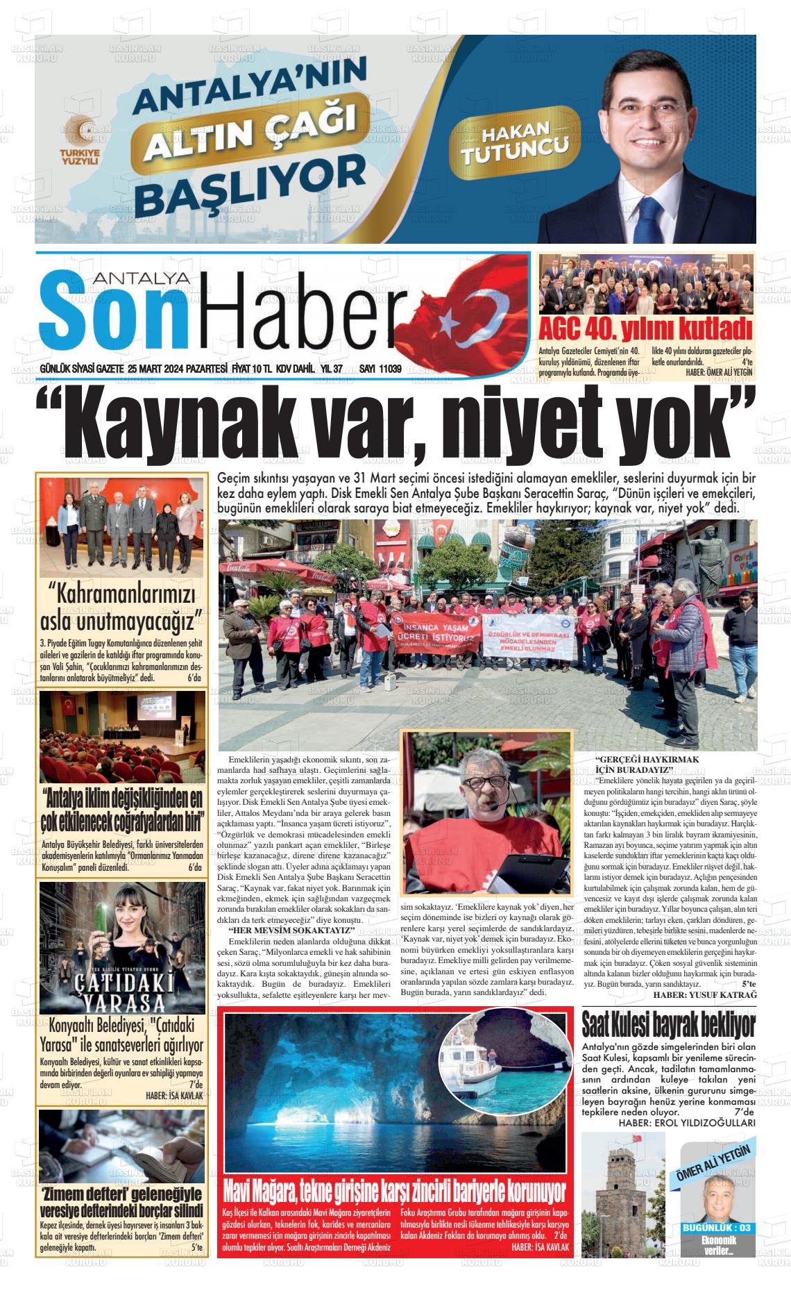 25 Mart 2024 Antalya Son Haber Gazete Manşeti