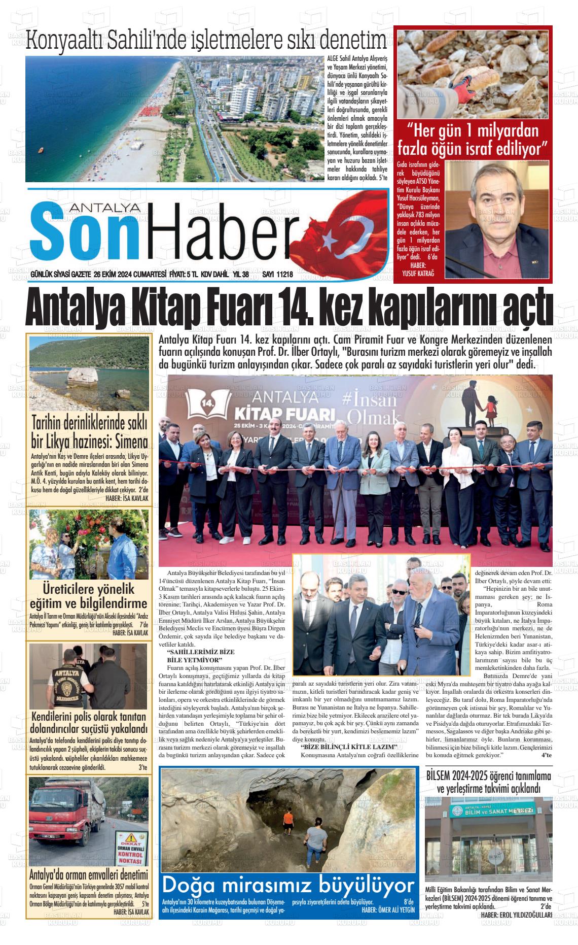 26 Ekim 2024 Antalya Son Haber Gazete Manşeti