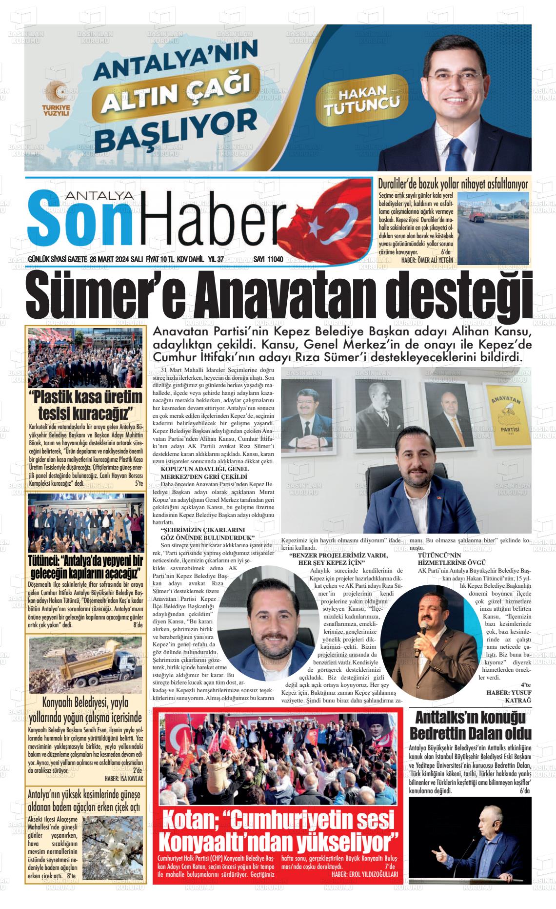 26 Mart 2024 Antalya Son Haber Gazete Manşeti