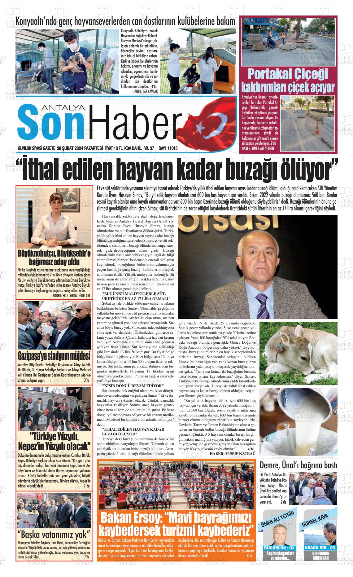 26 Şubat 2024 Antalya Son Haber Gazete Manşeti