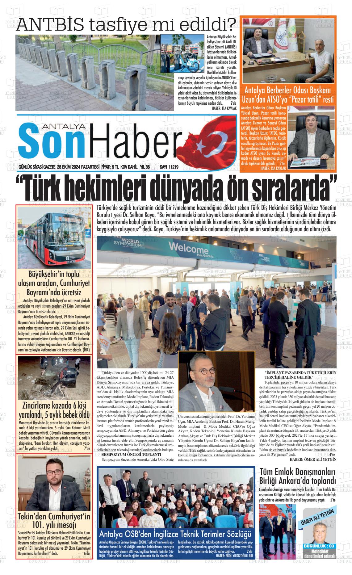 28 Ekim 2024 Antalya Son Haber Gazete Manşeti