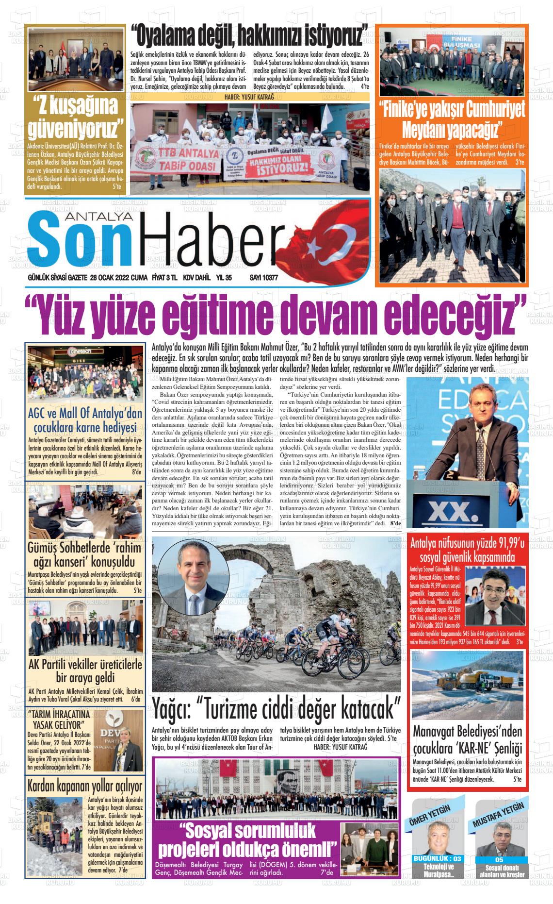 28 Ocak 2022 Antalya Son Haber Gazete Manşeti