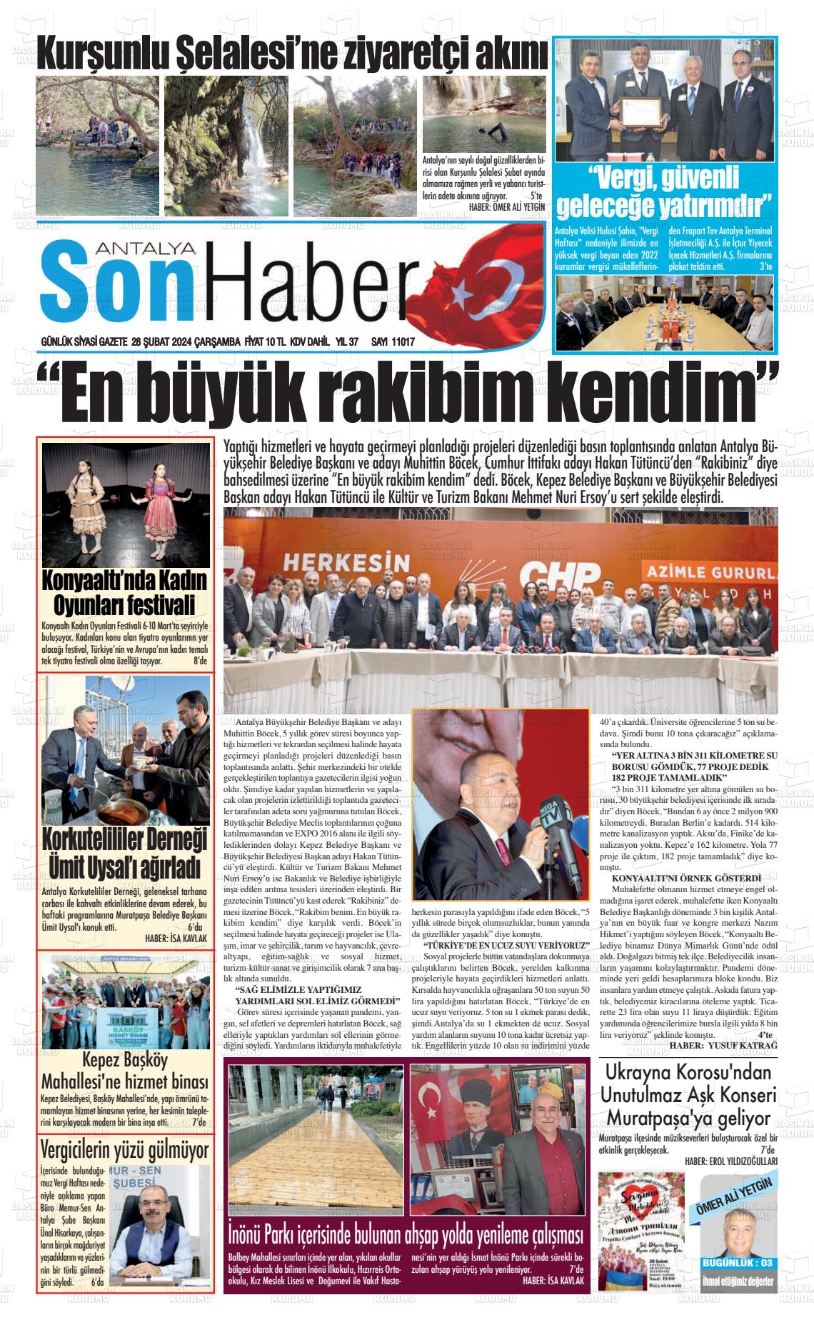 28 Şubat 2024 Antalya Son Haber Gazete Manşeti