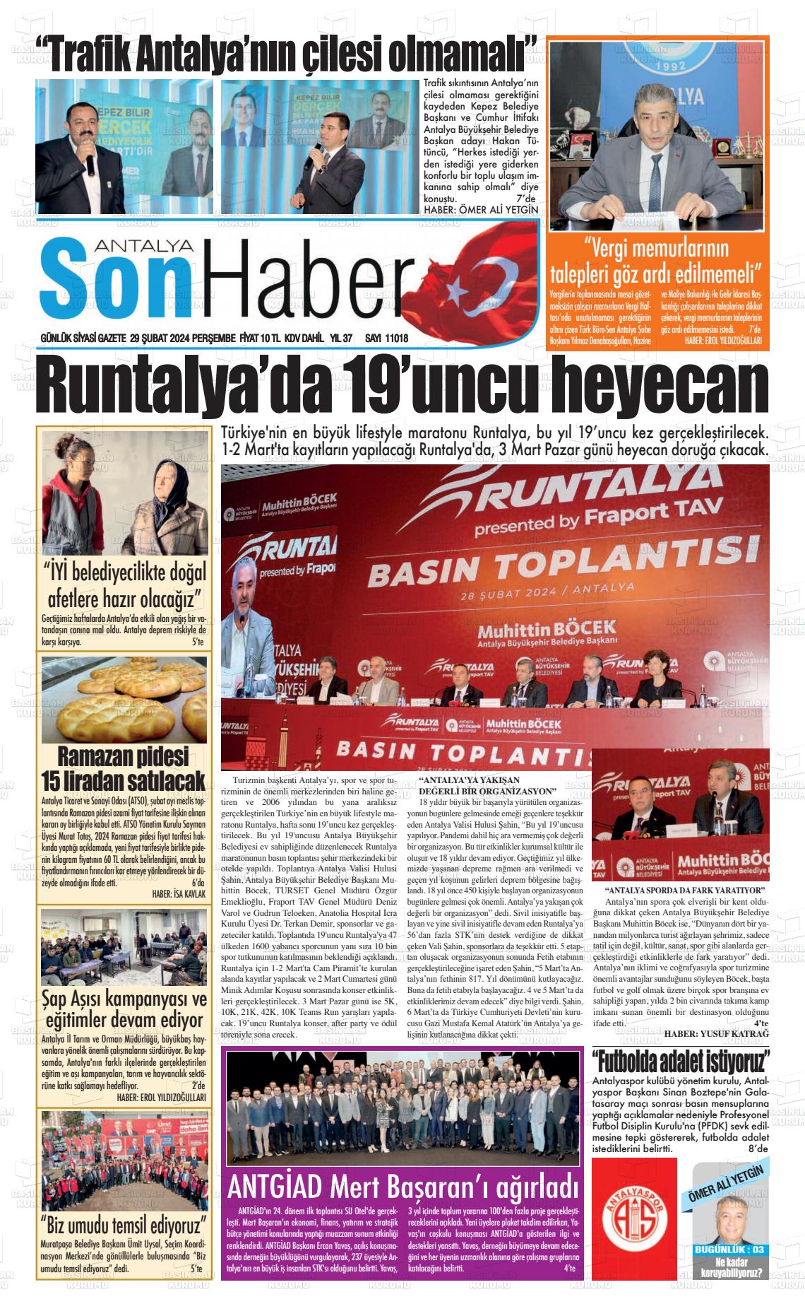 29 Şubat 2024 Antalya Son Haber Gazete Manşeti