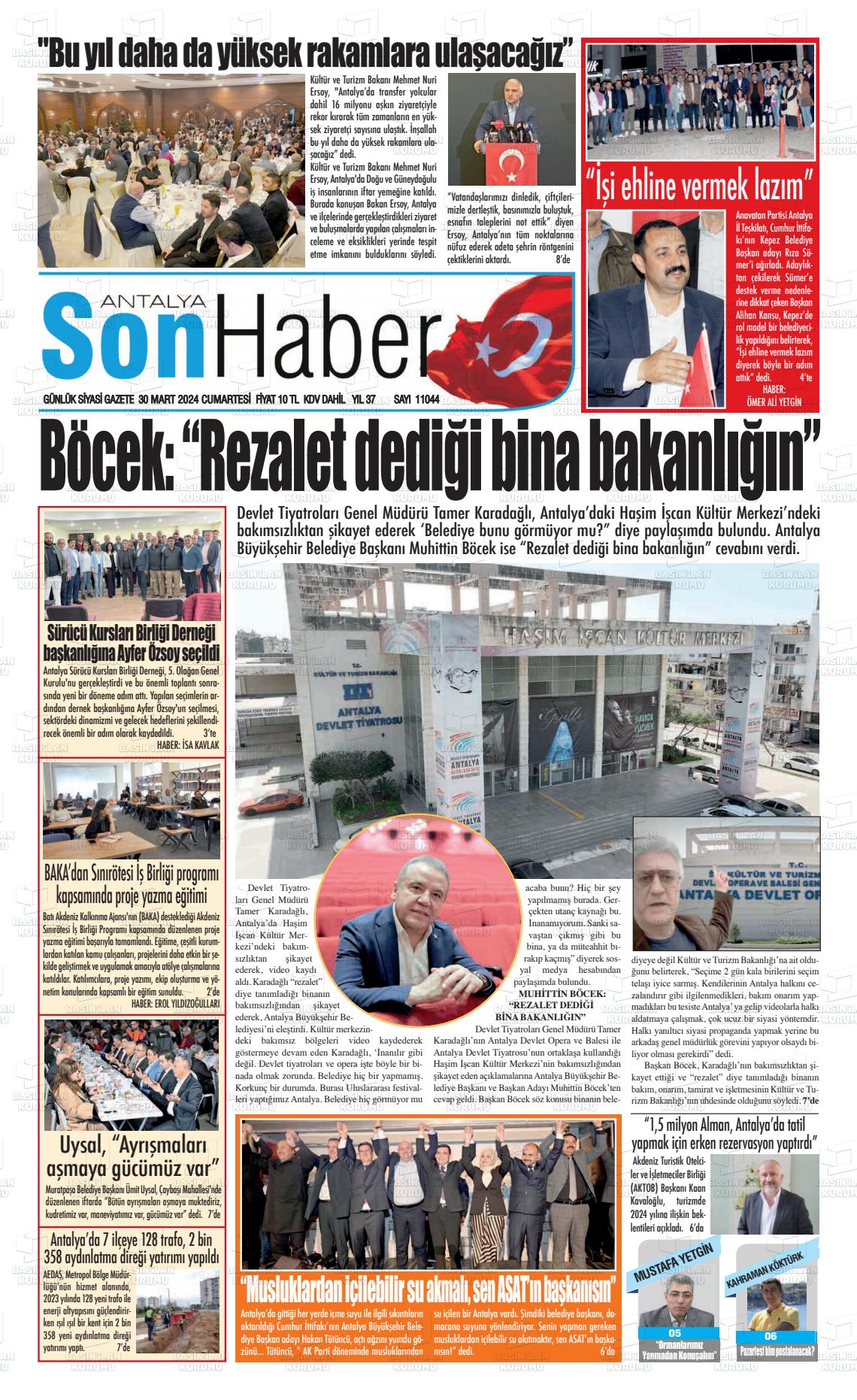 30 Mart 2024 Antalya Son Haber Gazete Manşeti