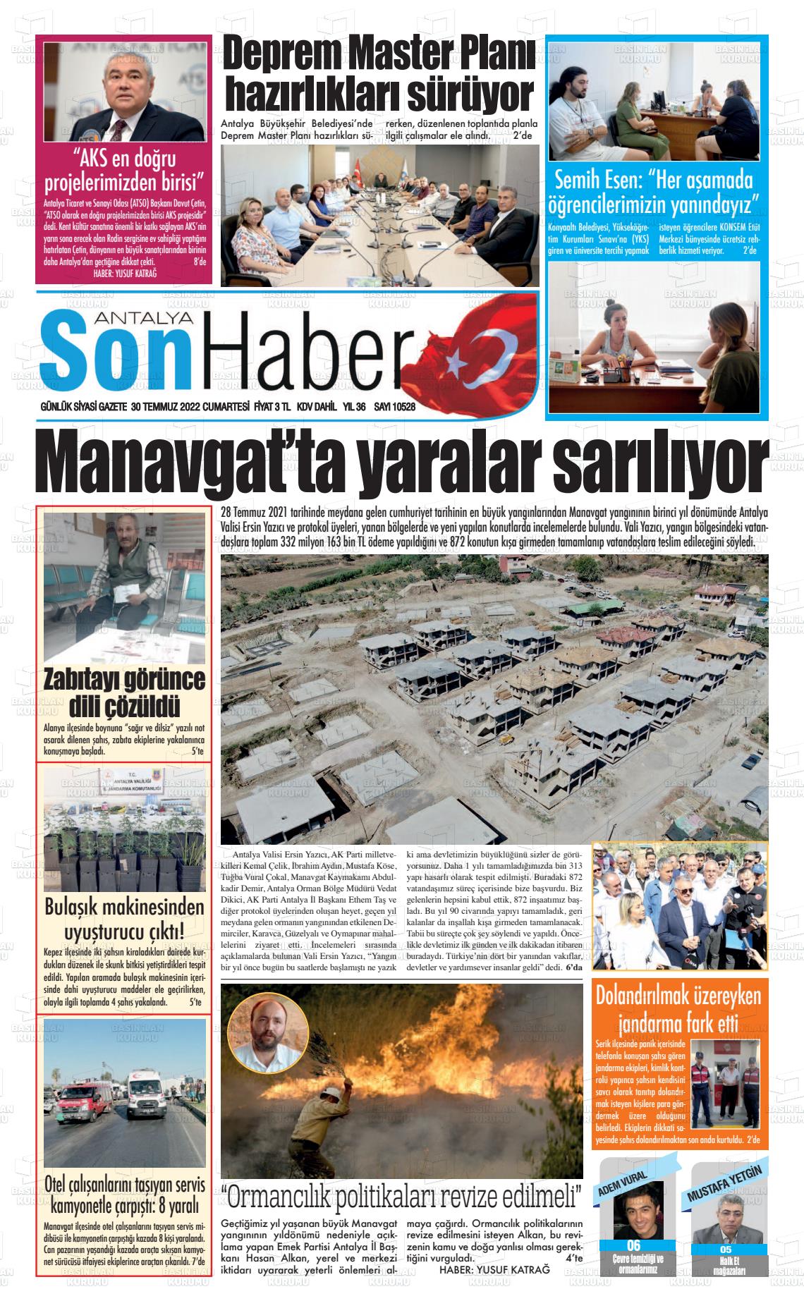 30 Temmuz 2022 Antalya Son Haber Gazete Manşeti