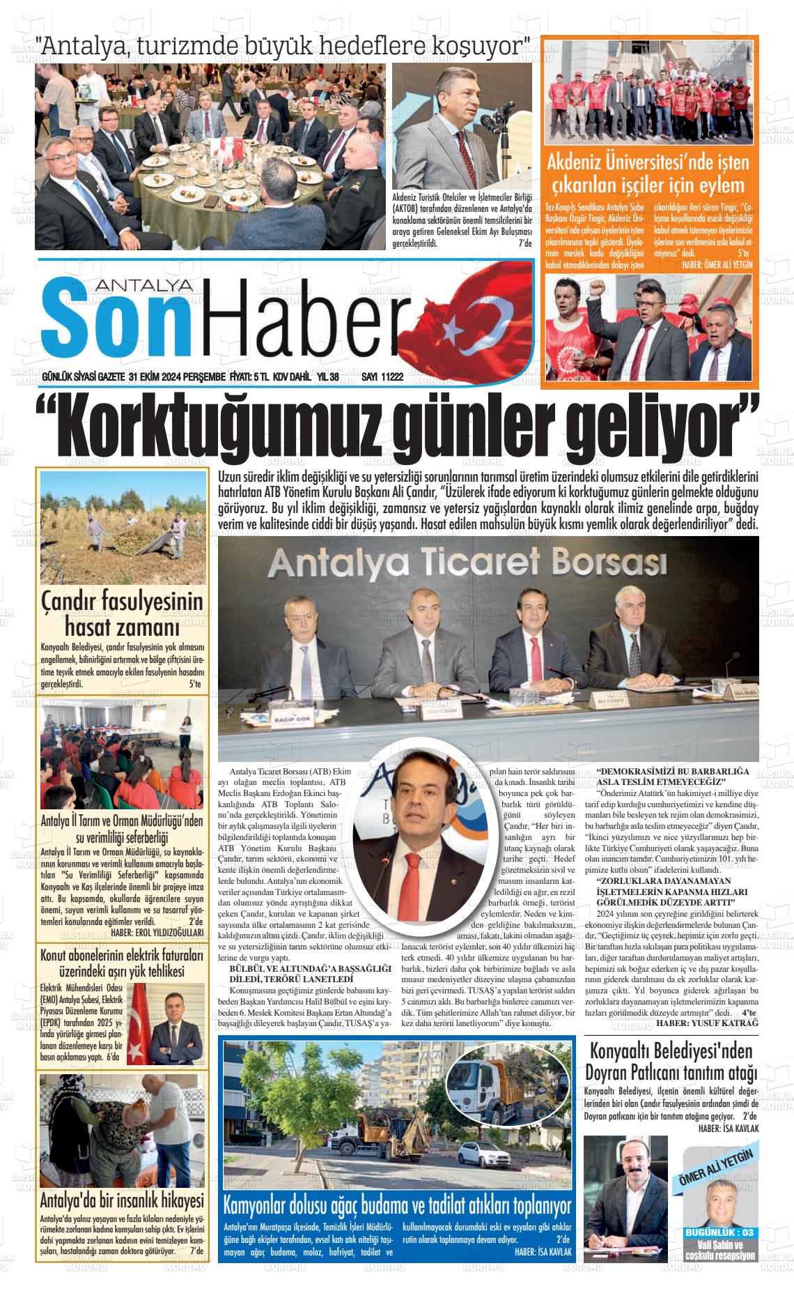 31 Ekim 2024 Antalya Son Haber Gazete Manşeti