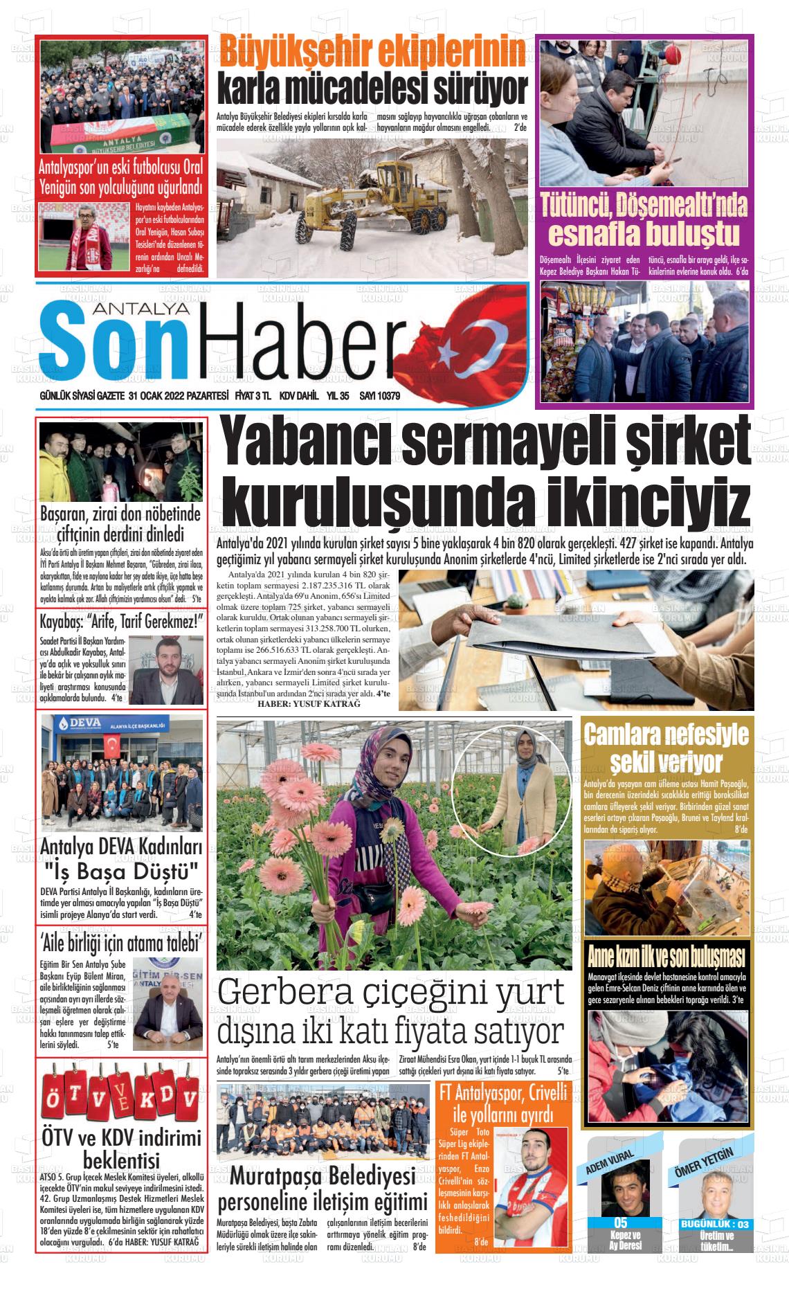 31 Ocak 2022 Antalya Son Haber Gazete Manşeti