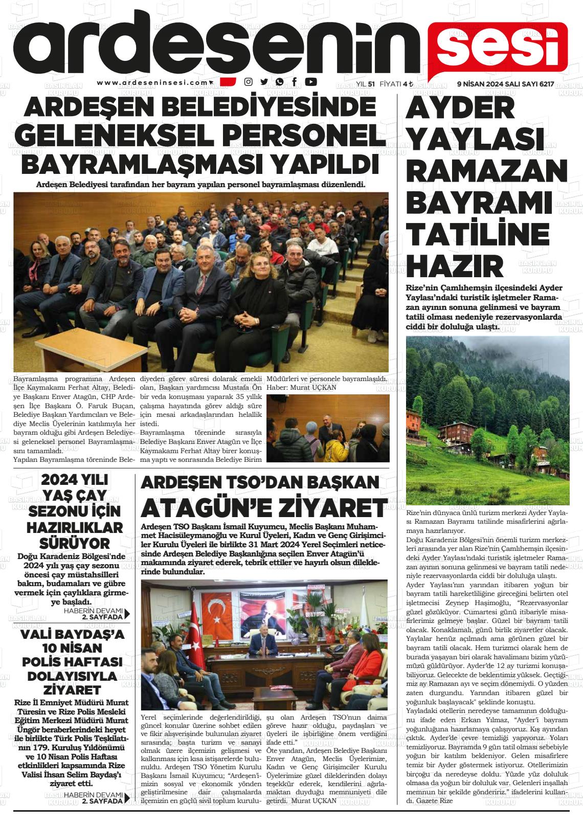 09 Nisan 2024 Ardeşenin Sesi Gazete Manşeti