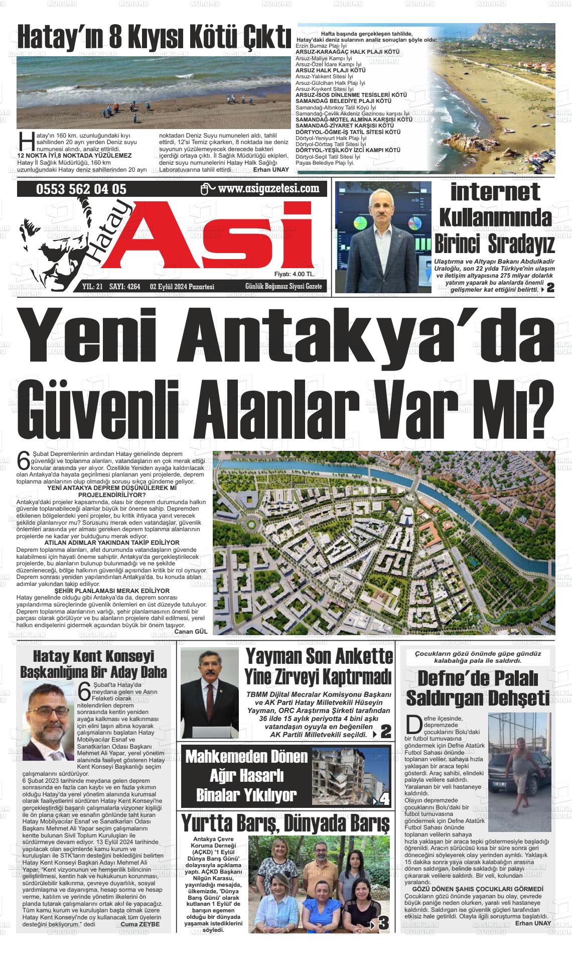 02 Eylül 2024 Asi  Hatay Asi Gazete Manşeti