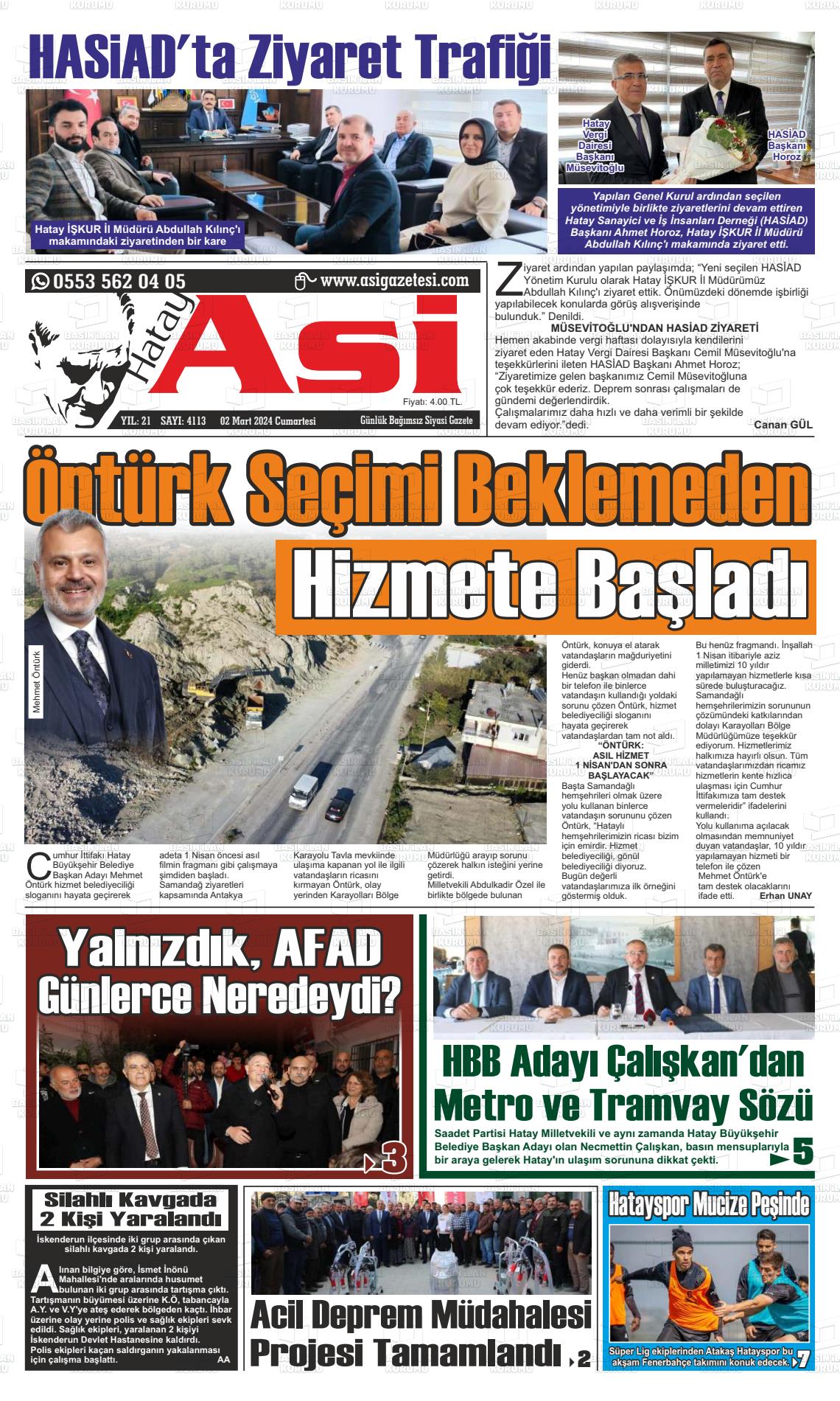 02 Mart 2024 Asi  Hatay Asi Gazete Manşeti