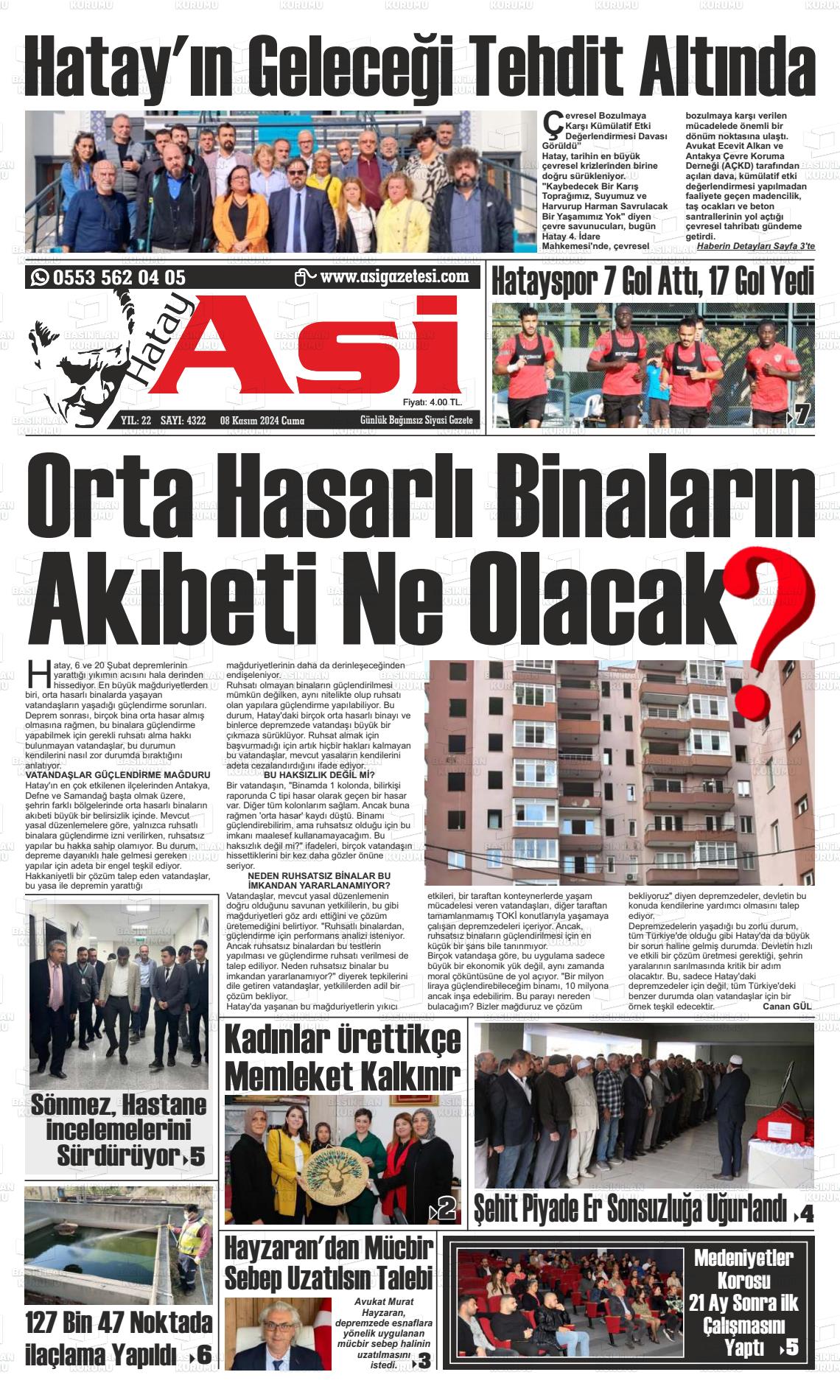 08 Kasım 2024 Asi  Hatay Asi Gazete Manşeti