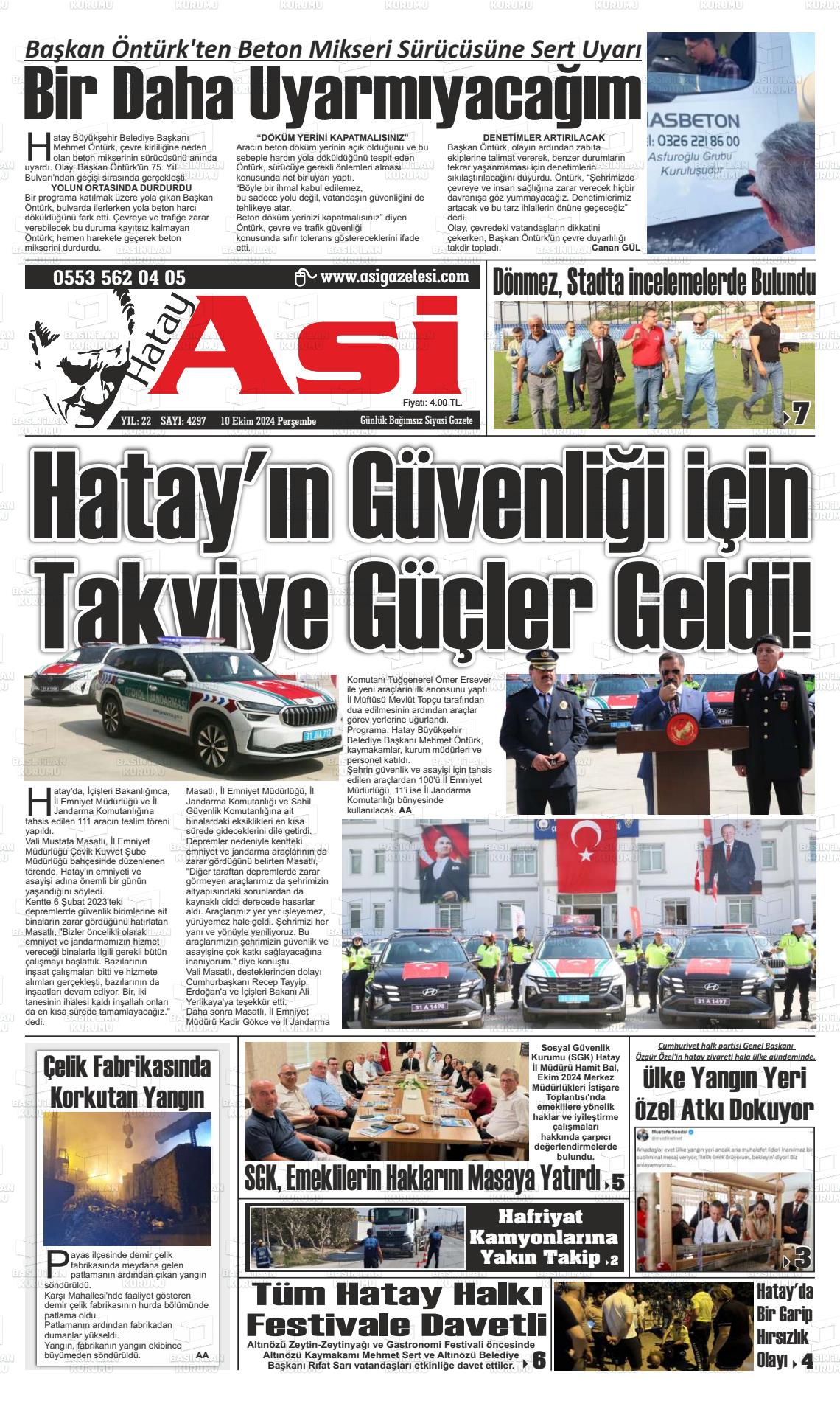 10 Ekim 2024 Asi  Hatay Asi Gazete Manşeti