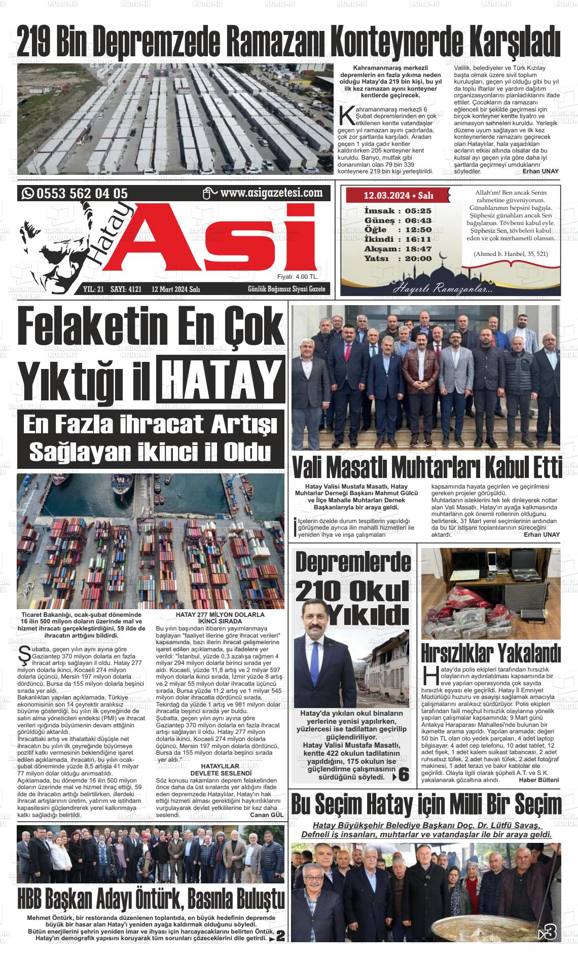 12 Mart 2024 Asi  Hatay Asi Gazete Manşeti