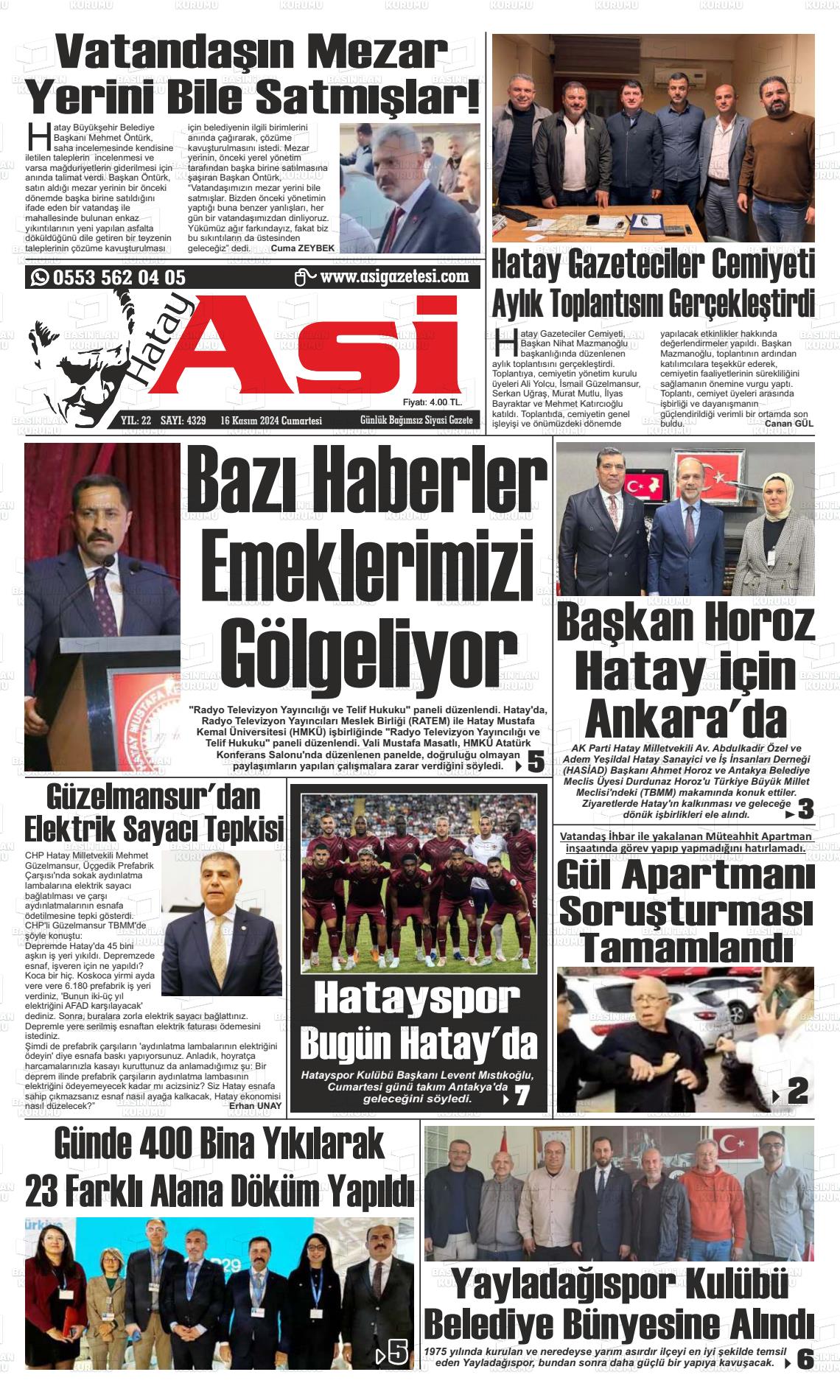 16 Kasım 2024 Asi  Hatay Asi Gazete Manşeti