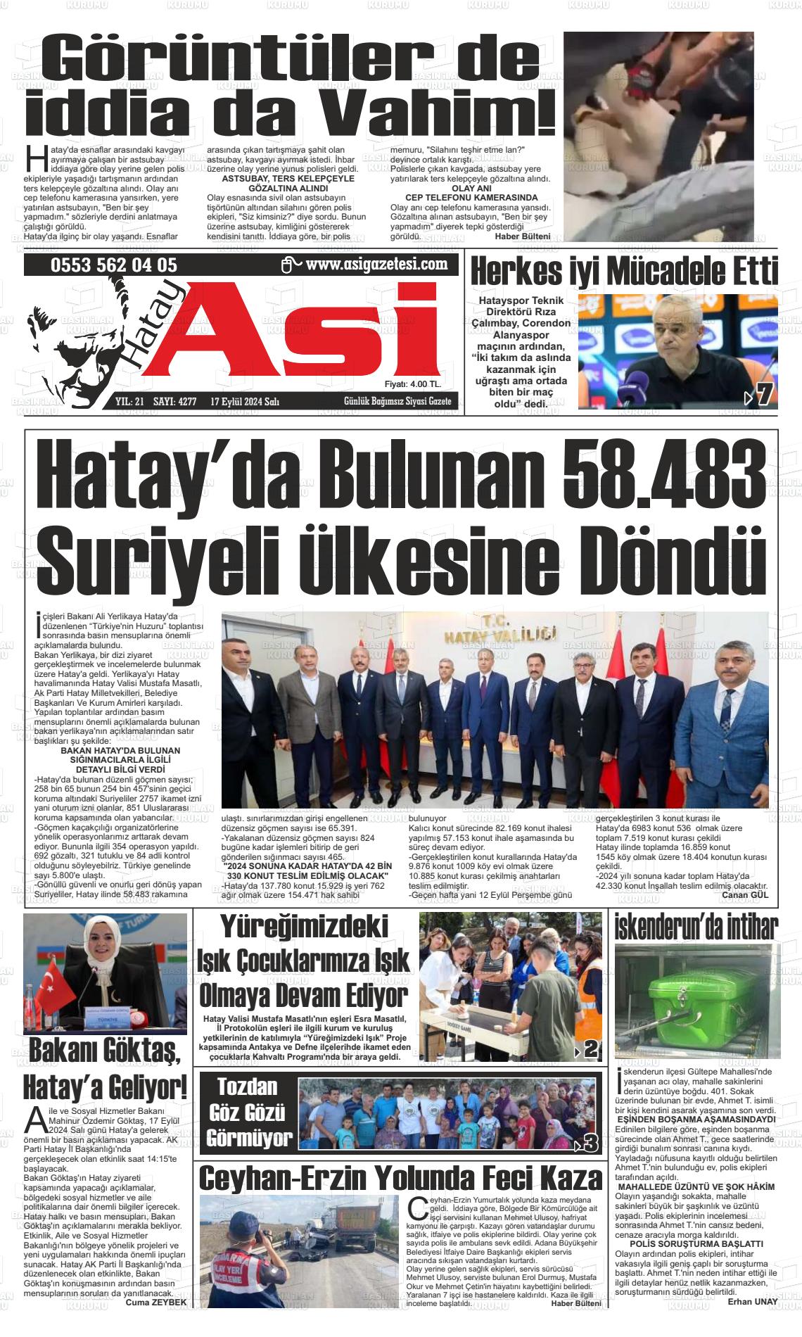 17 Eylül 2024 Asi  Hatay Asi Gazete Manşeti