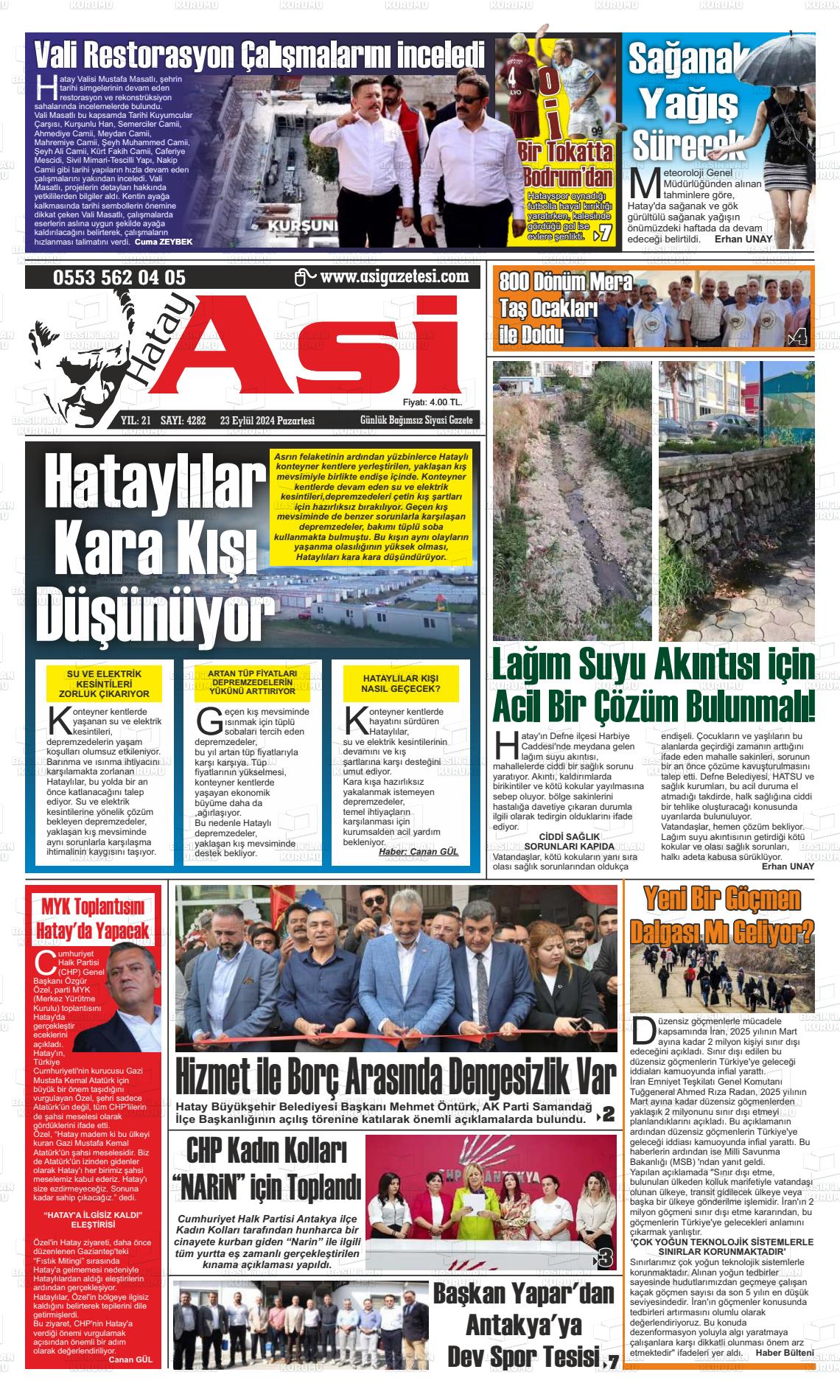 23 Eylül 2024 Asi  Hatay Asi Gazete Manşeti