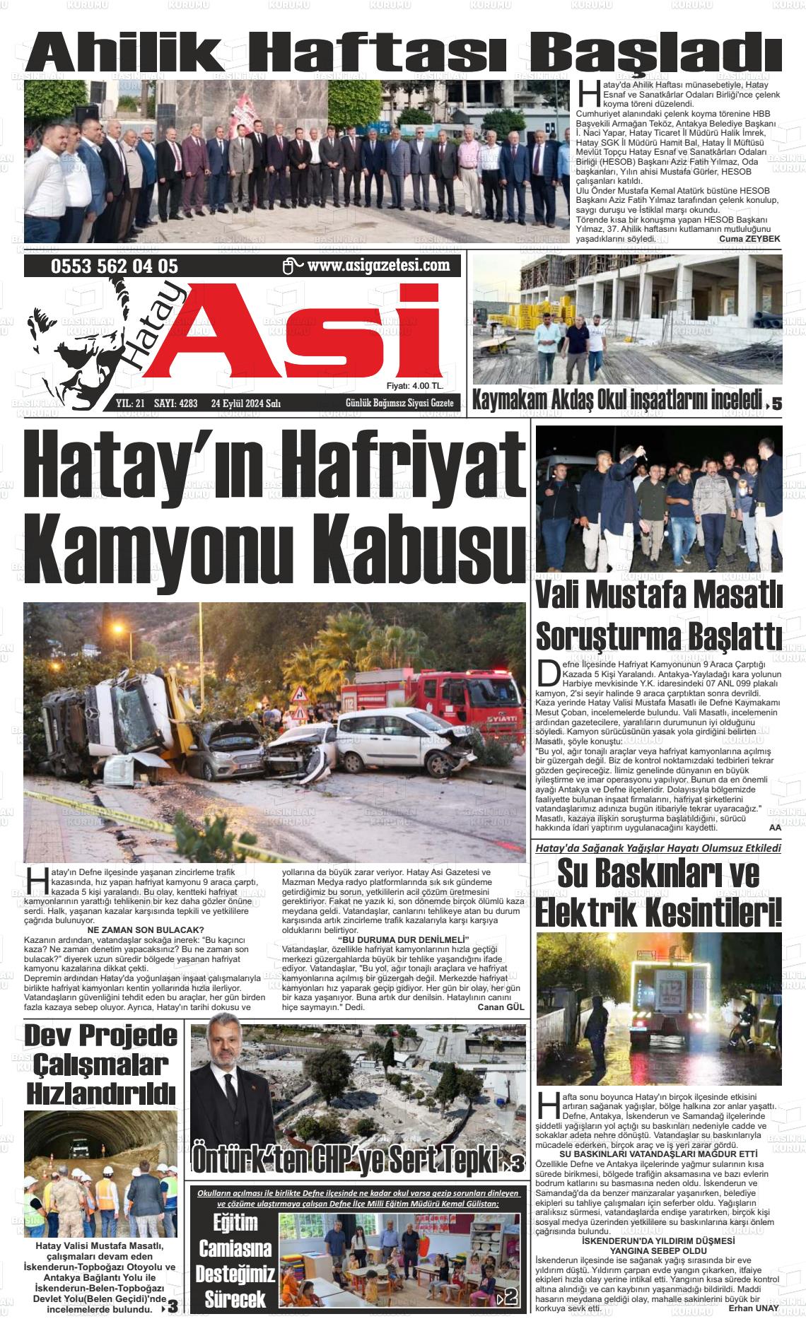 24 Eylül 2024 Asi  Hatay Asi Gazete Manşeti