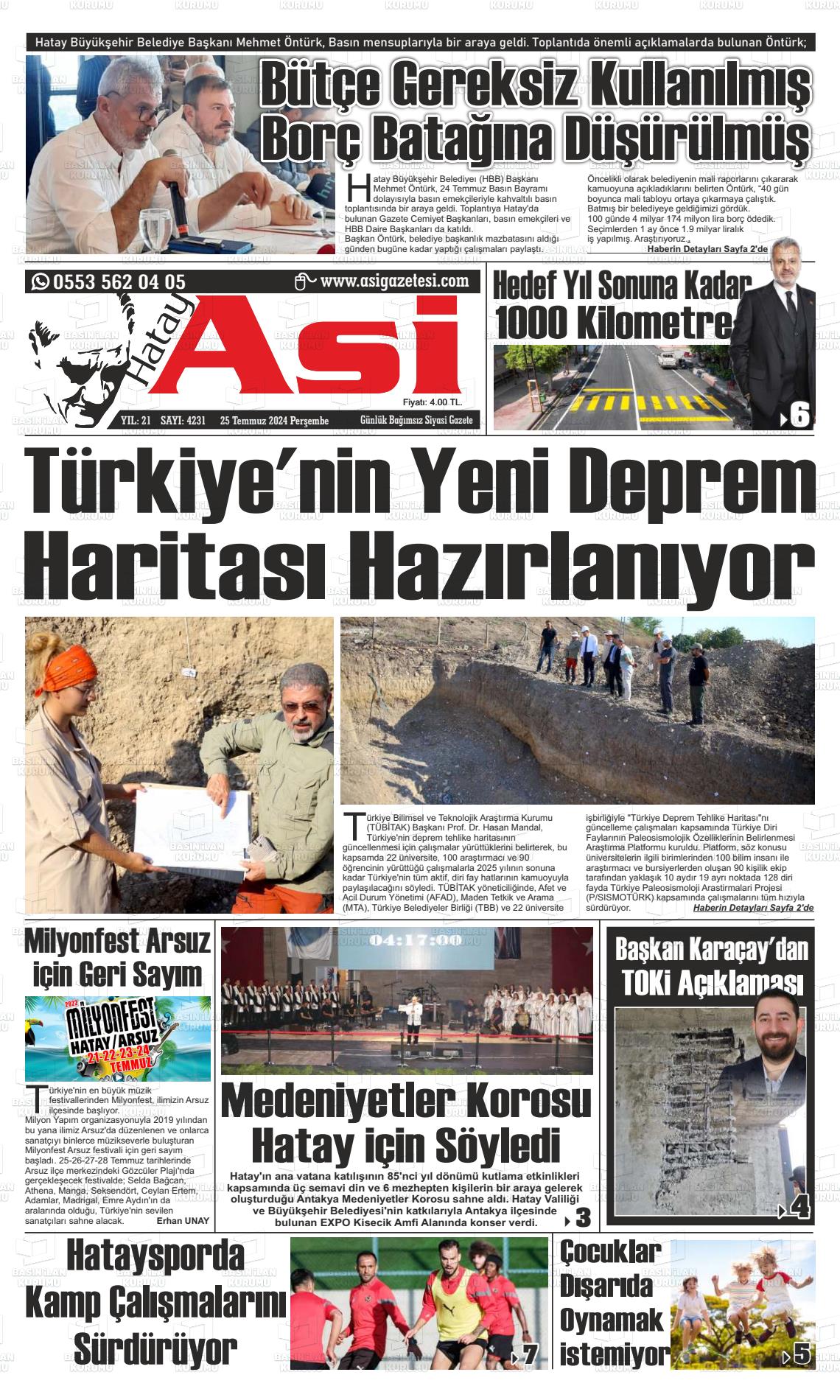 25 Temmuz 2024 Asi  Hatay Asi Gazete Manşeti