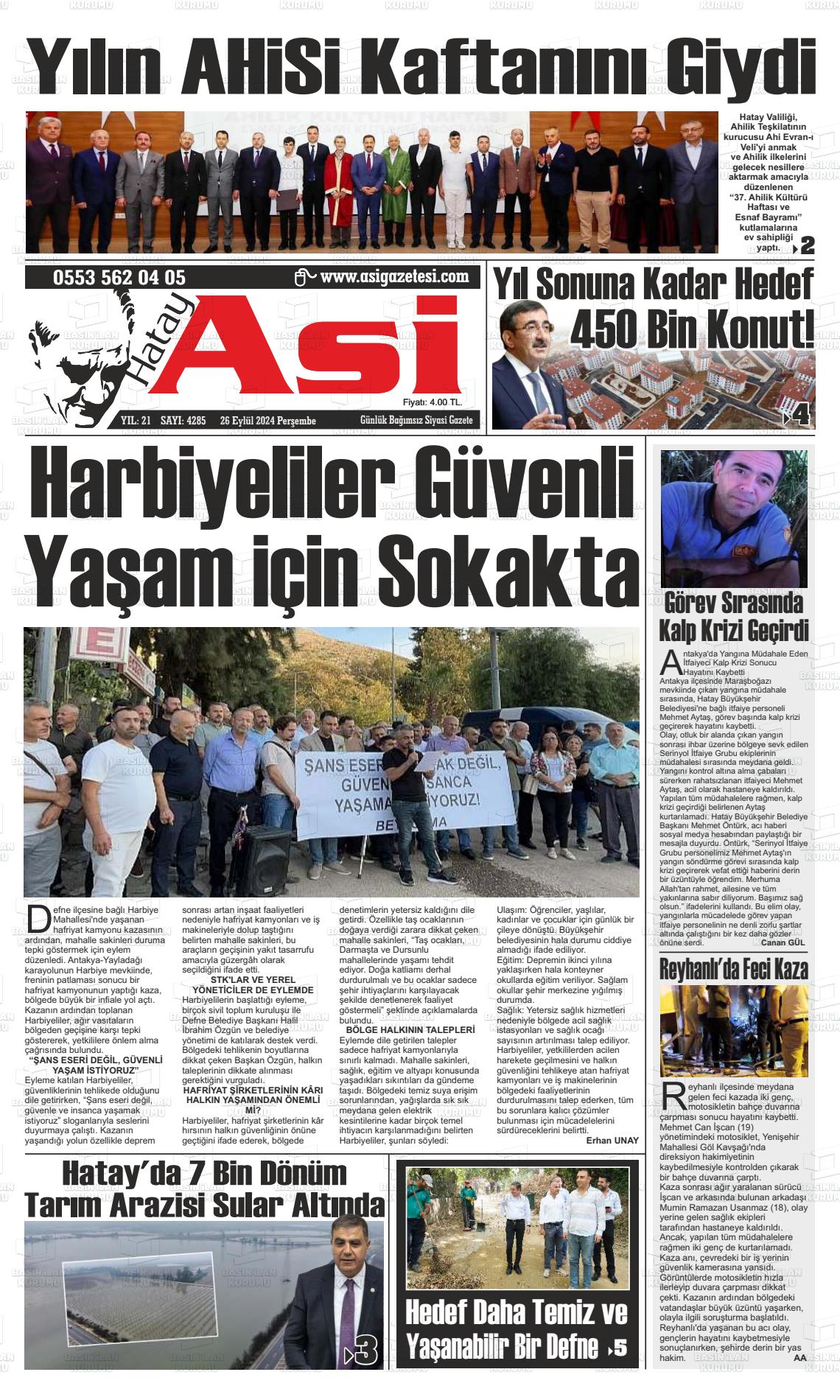 26 Eylül 2024 Asi  Hatay Asi Gazete Manşeti