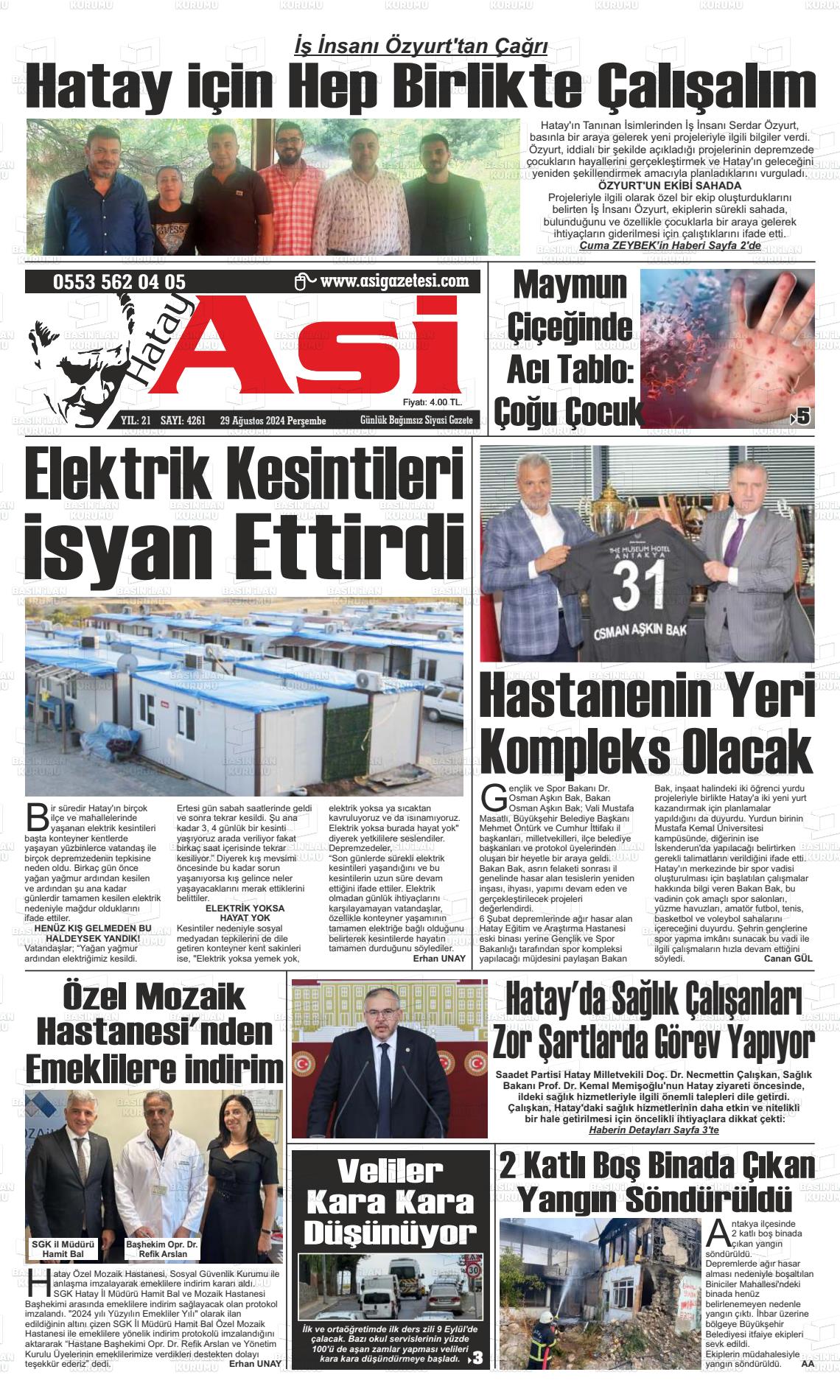 29 Ağustos 2024 Asi  Hatay Asi Gazete Manşeti