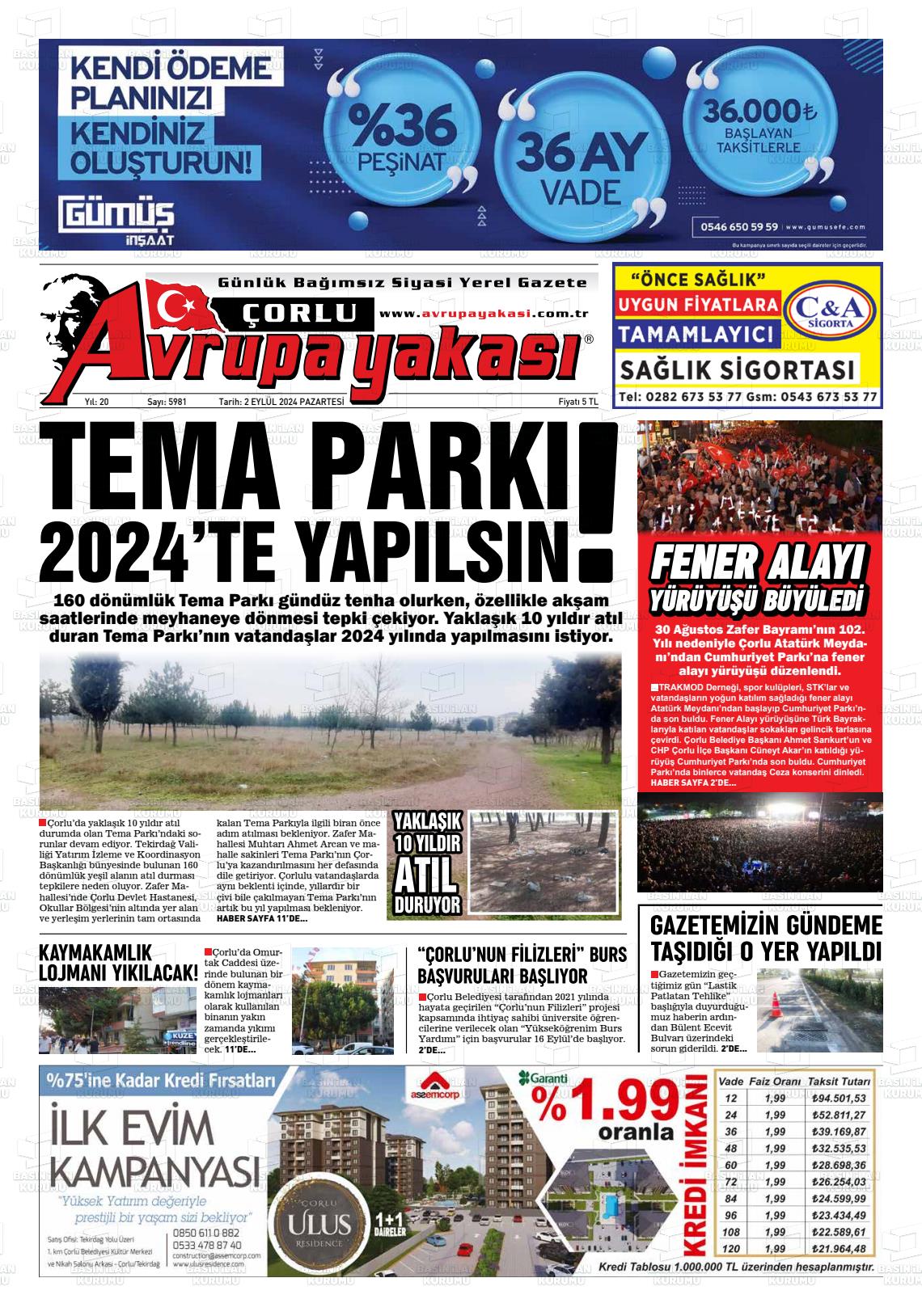 02 Eylül 2024 Avrupa Yakasi Gazete Manşeti