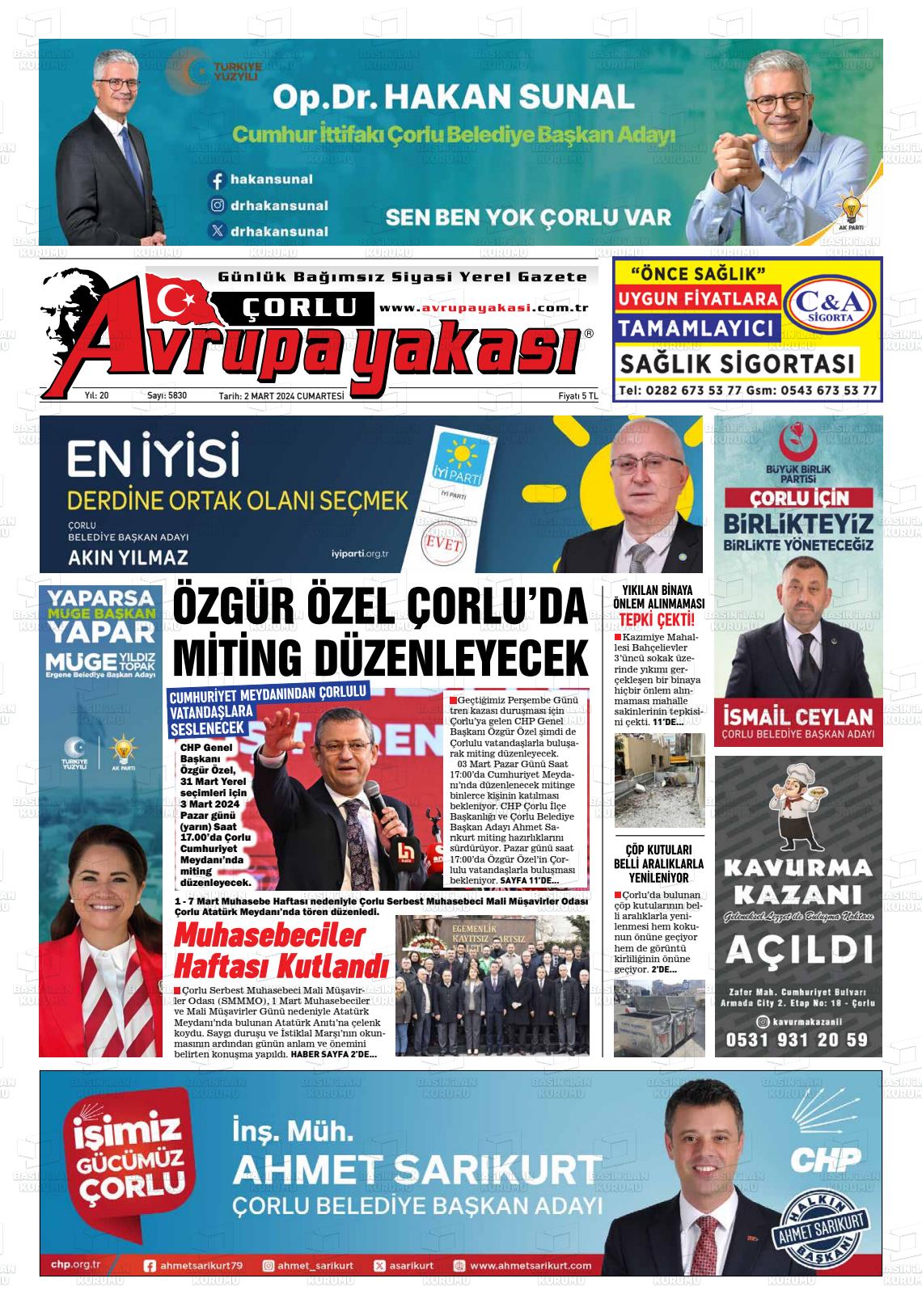 02 Mart 2024 Avrupa Yakasi Gazete Manşeti