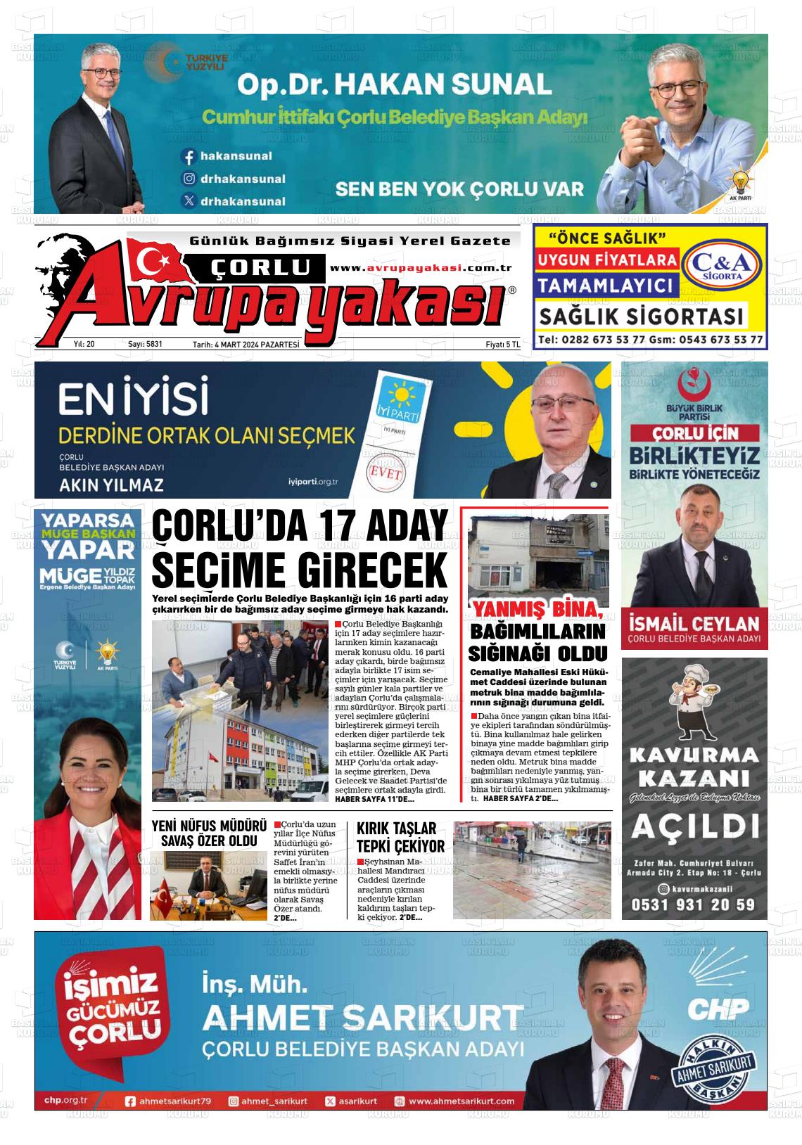 04 Mart 2024 Avrupa Yakasi Gazete Manşeti