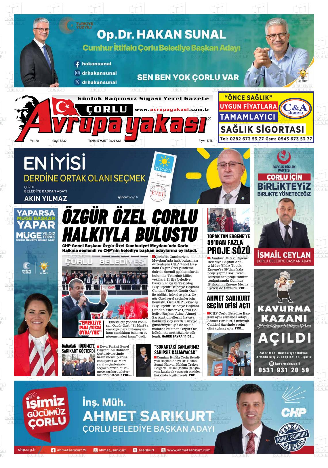 07 Mart 2024 Avrupa Yakasi Gazete Manşeti