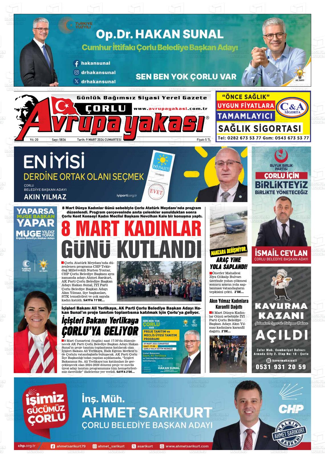 09 Mart 2024 Avrupa Yakasi Gazete Manşeti