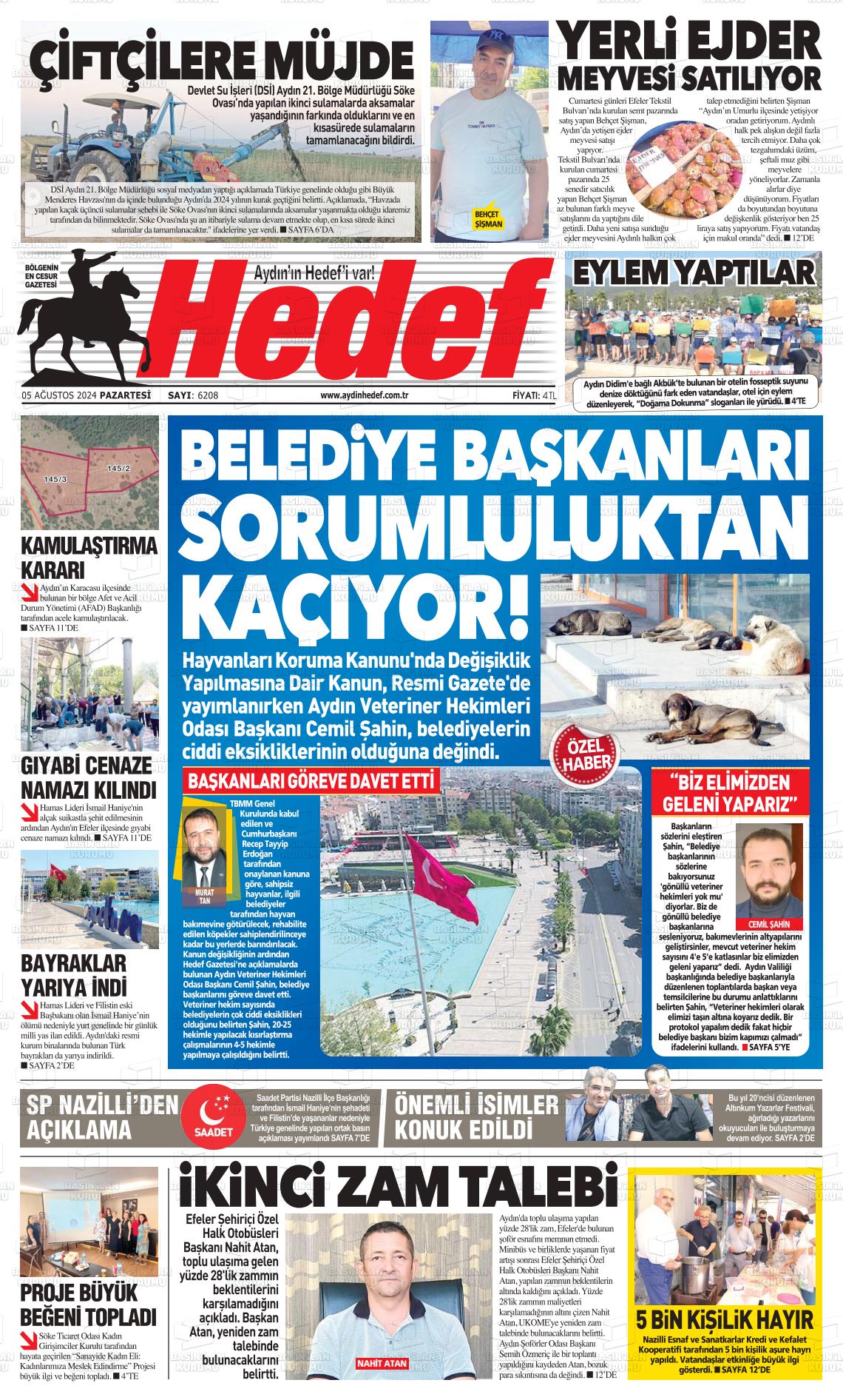 05 Ağustos 2024 Aydın Hedef Gazete Manşeti