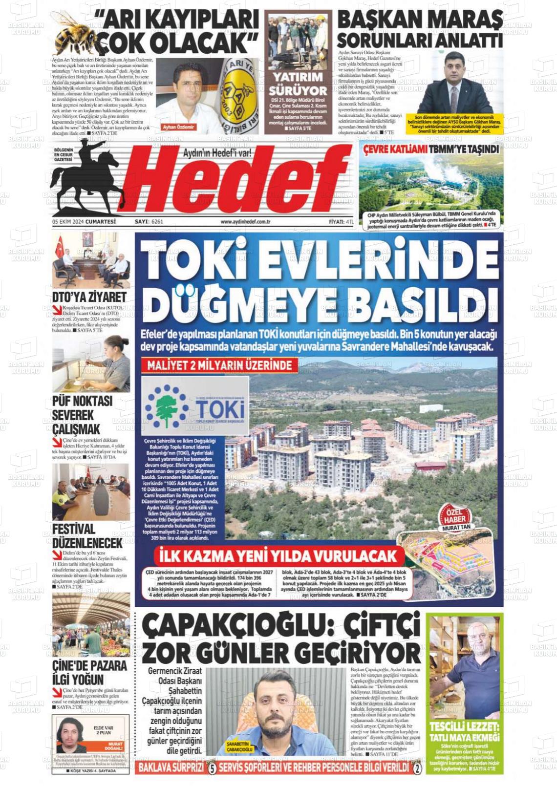 05 Ekim 2024 Aydın Hedef Gazete Manşeti