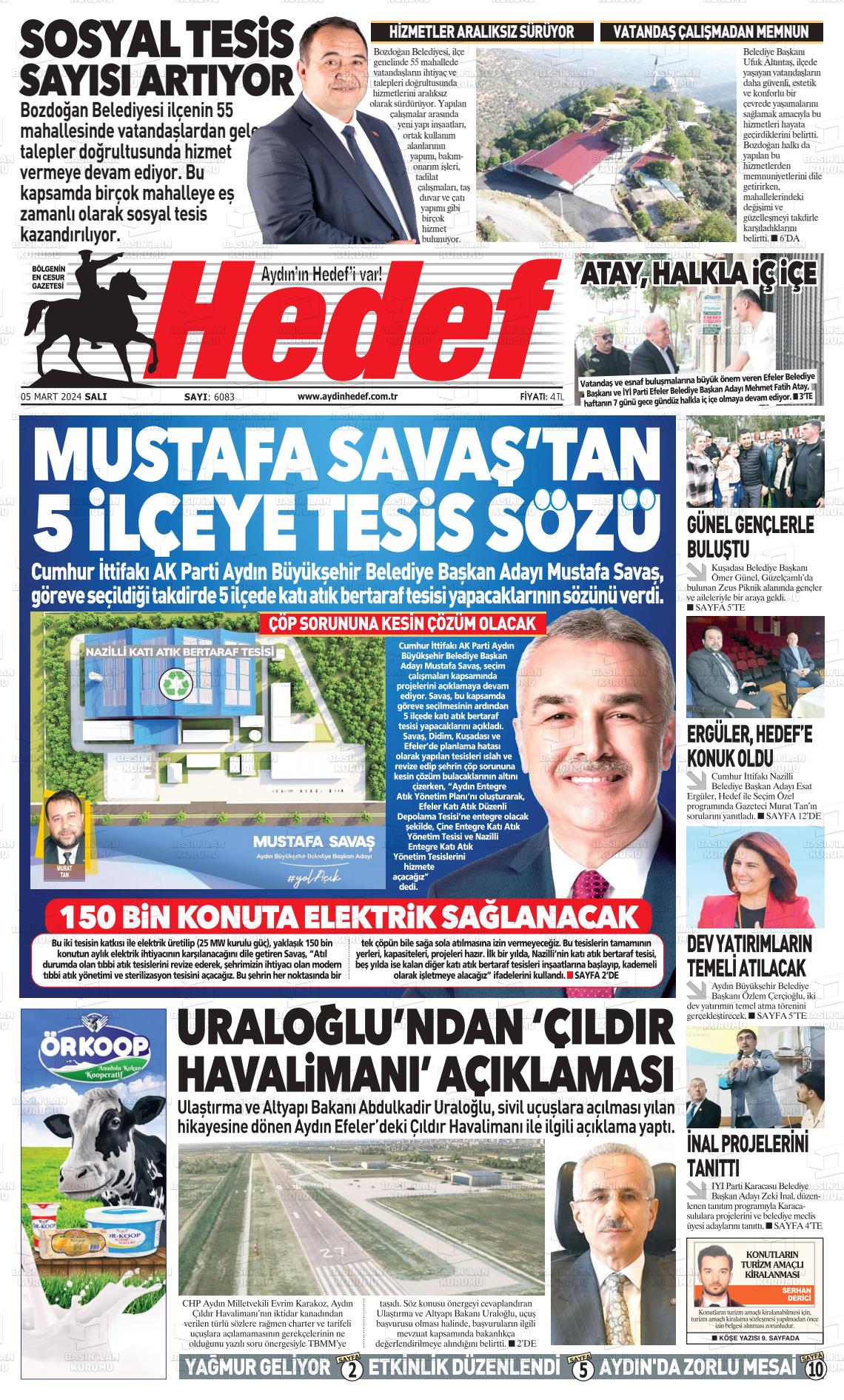 07 Mart 2024 Aydın Hedef Gazete Manşeti