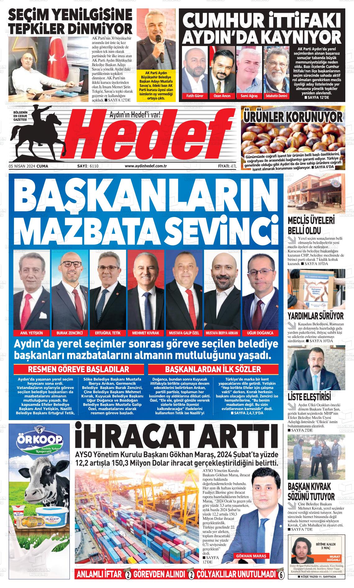 05 Nisan 2024 Aydın Hedef Gazete Manşeti