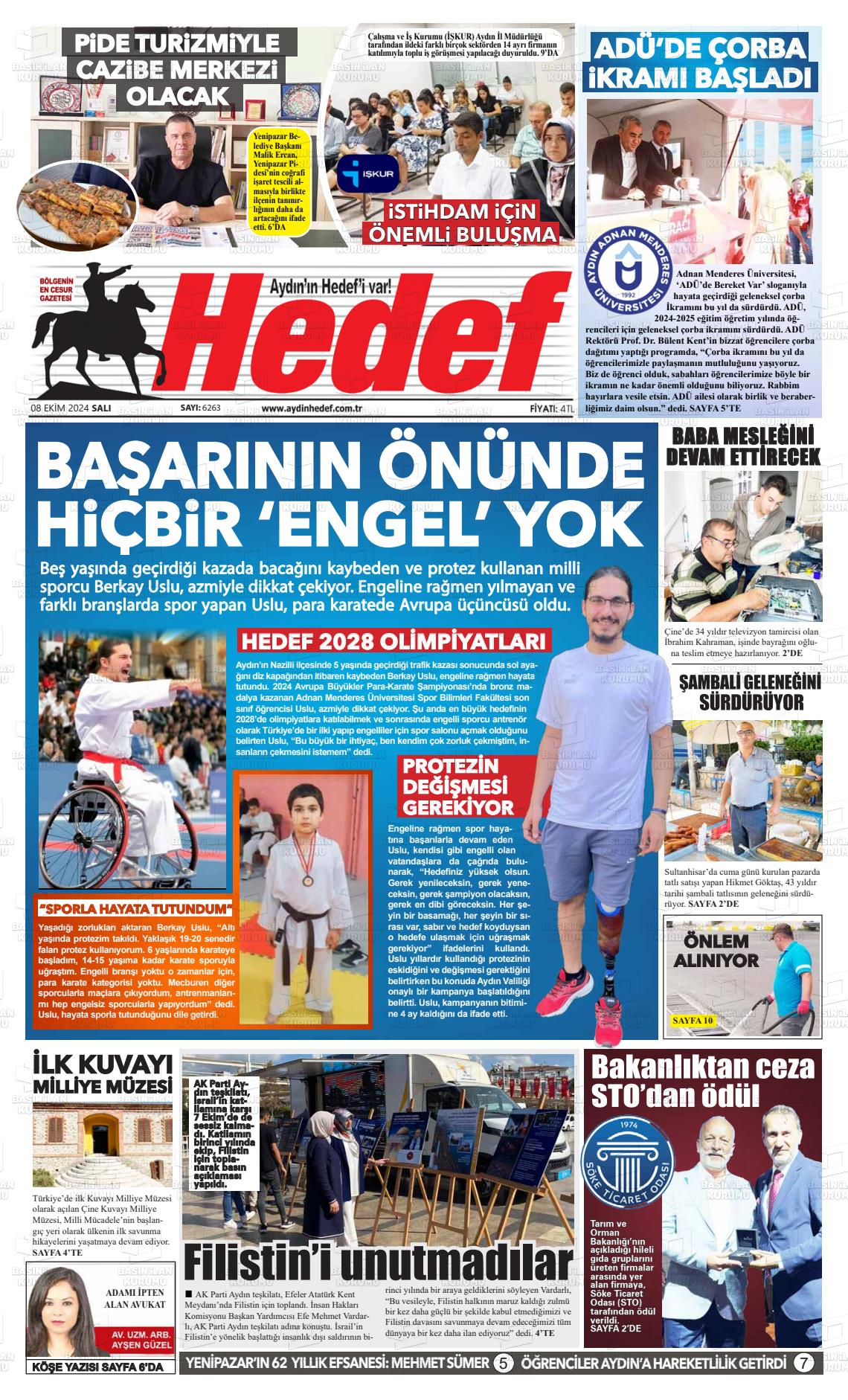 08 Ekim 2024 Aydın Hedef Gazete Manşeti