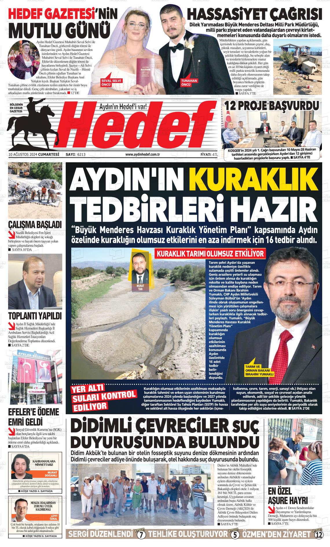 10 Ağustos 2024 Aydın Hedef Gazete Manşeti