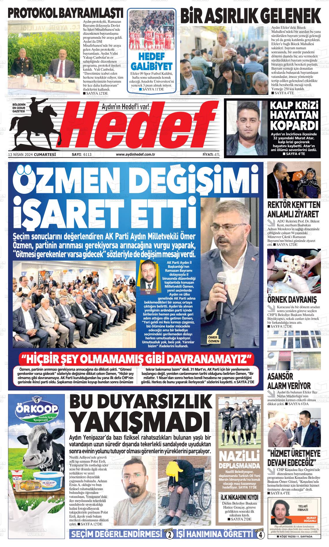 13 Nisan 2024 Aydın Hedef Gazete Manşeti